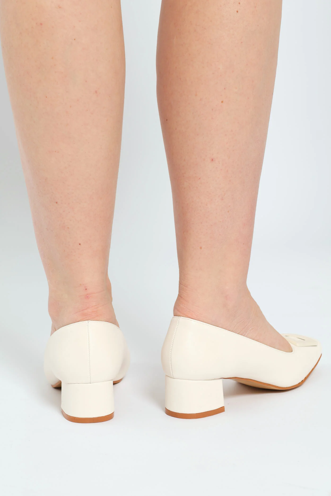 Square Toe Block Court Heel With Trim - Cream - Image 3