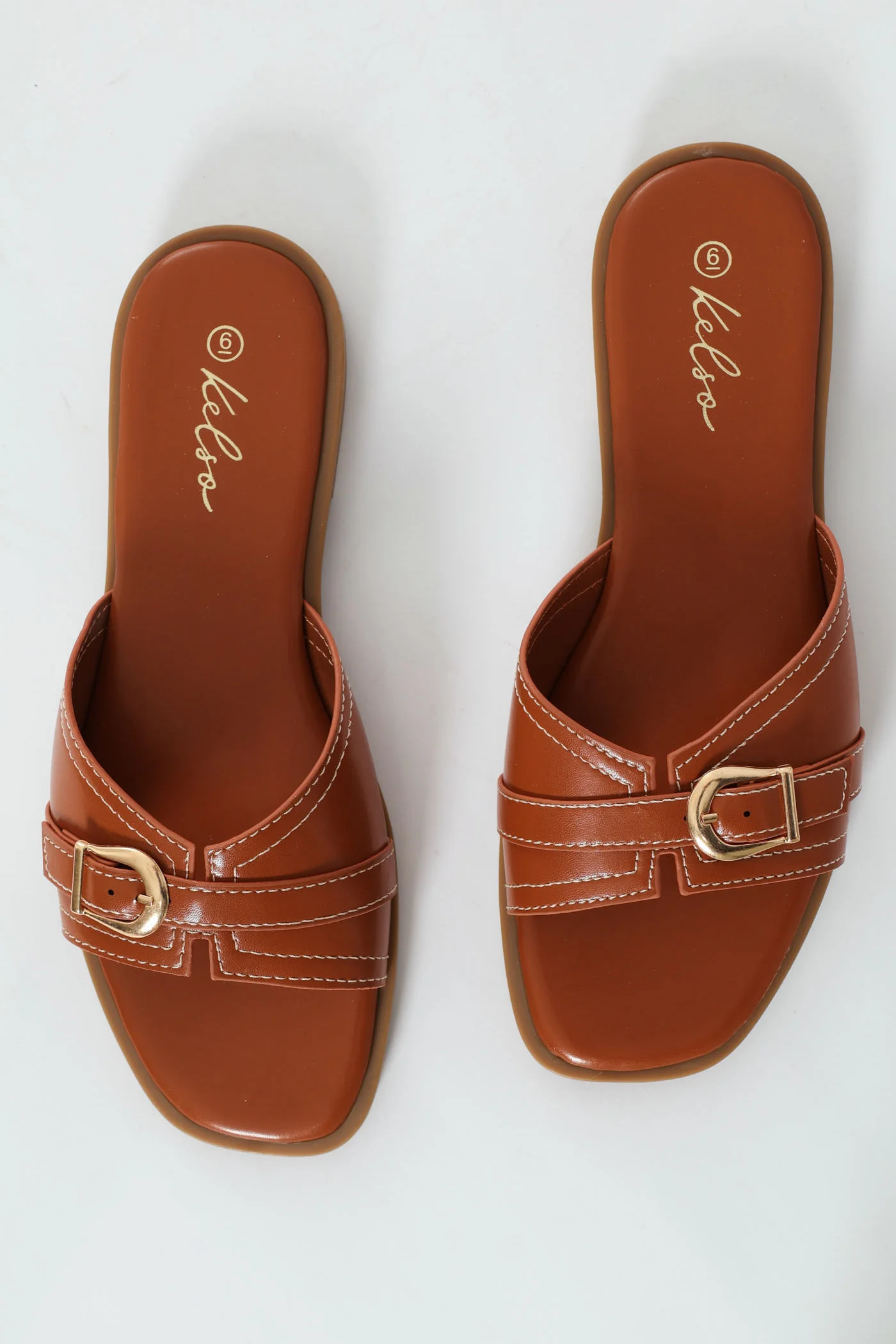 Square Toe Buckle Mule Sandal - Tan - Image 2