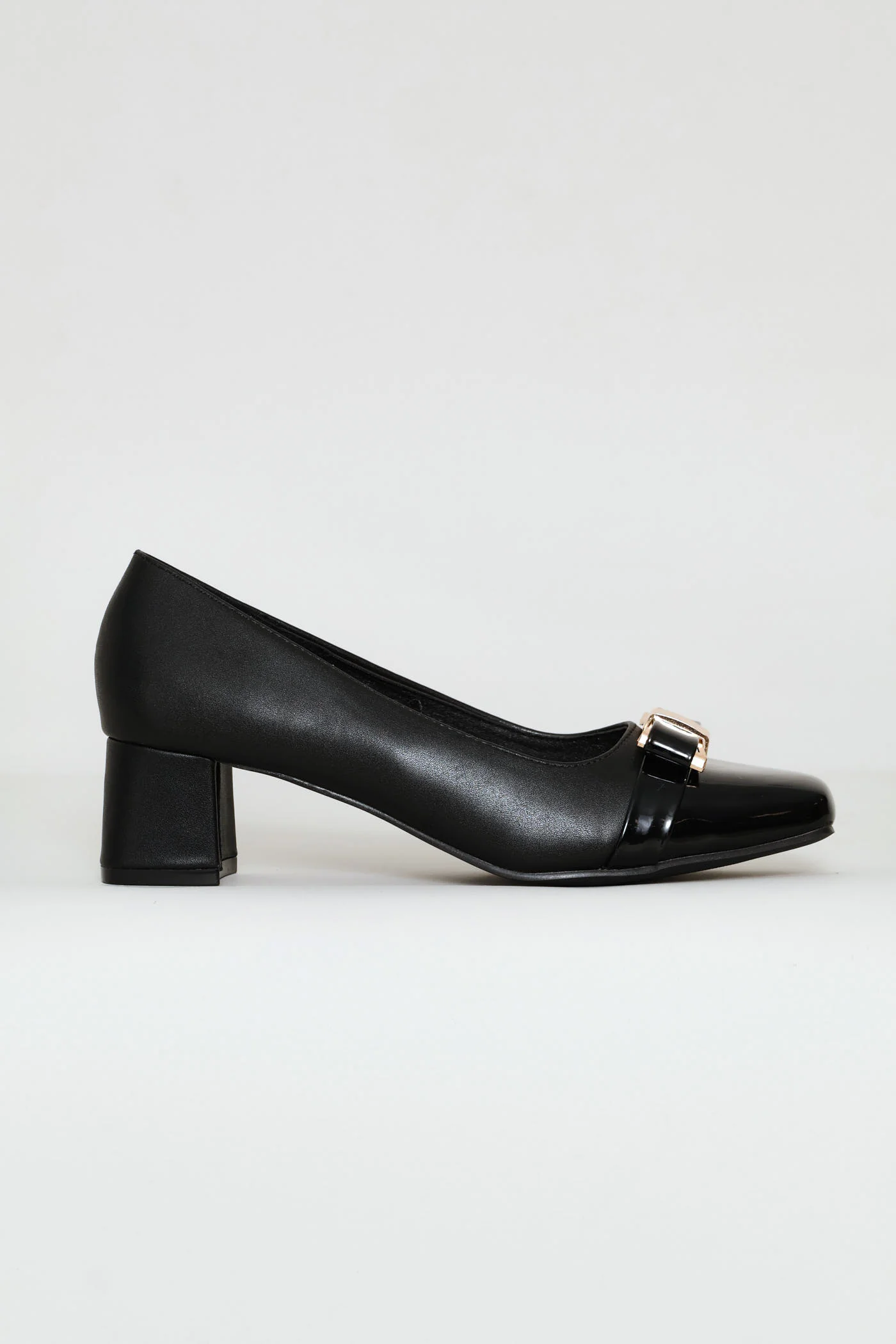 Square Toe Court Block Heel - Black - Image 3