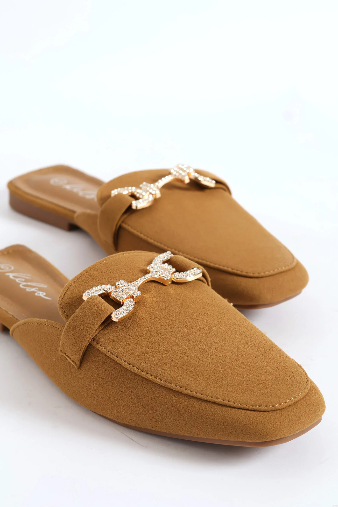 Square Toe Metal Trim Weave Mule Loafer - Taupe - Image 2
