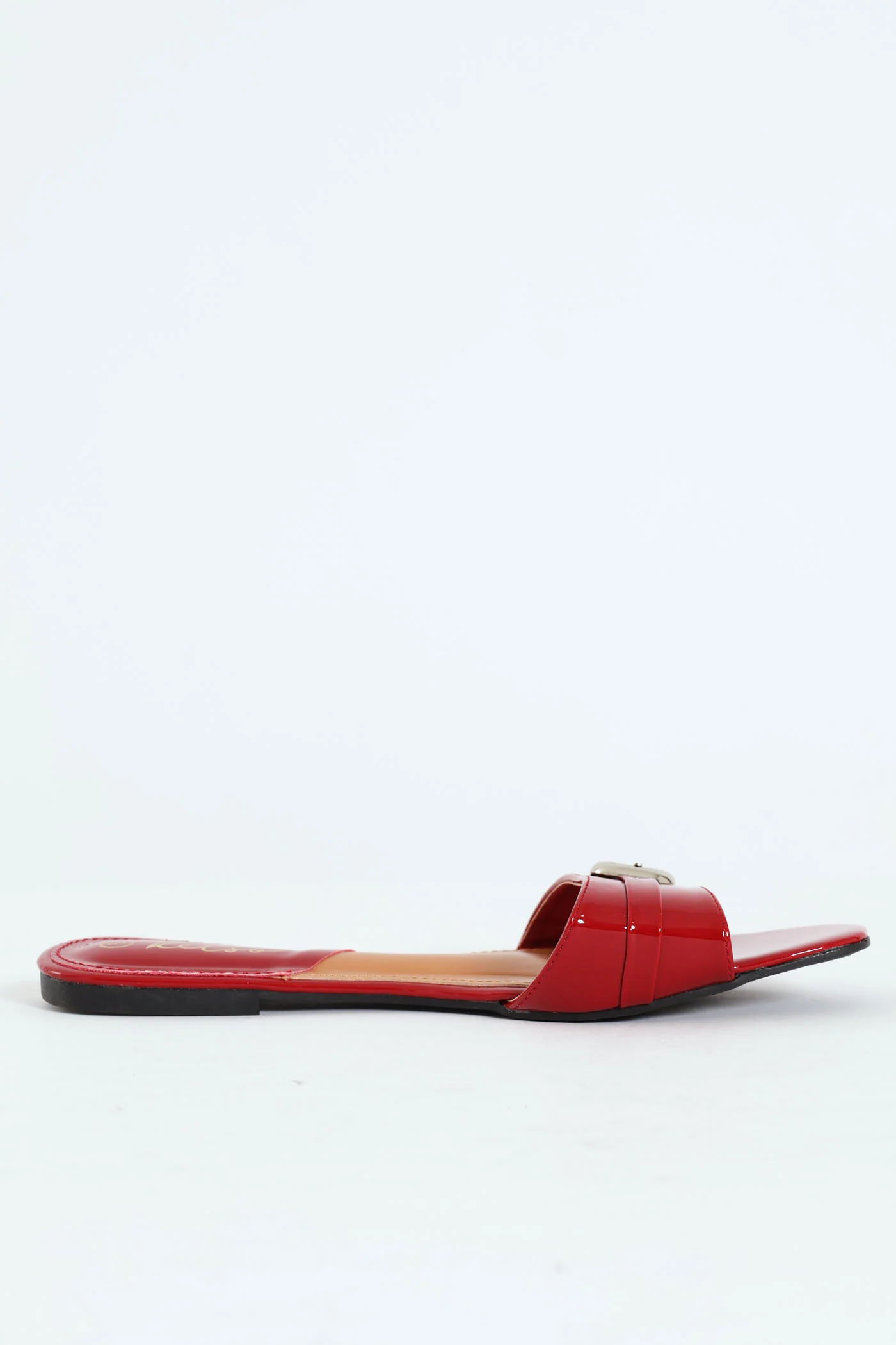 Square Toe Mule With Moudled Buckle Detail - Red - Image 3