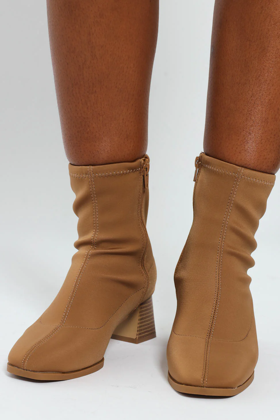 Square Toe Pull Up Ankle Boot - Beige - Image 3