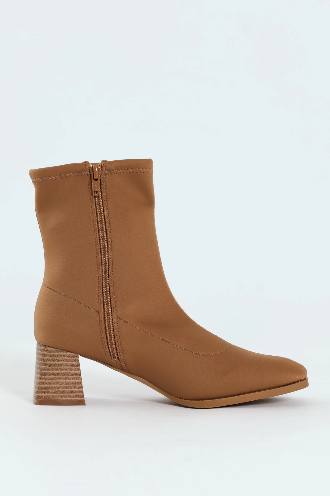 Square Toe Pull Up Ankle Boot - Beige - Image 5
