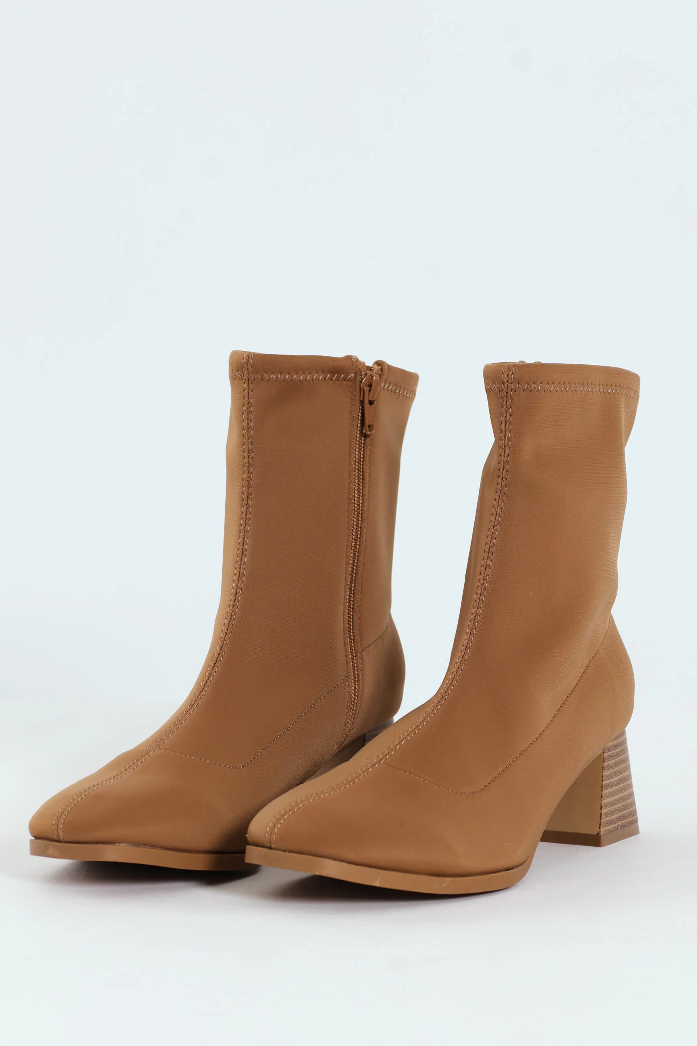 Square Toe Pull Up Ankle Boot - Beige - Image 6