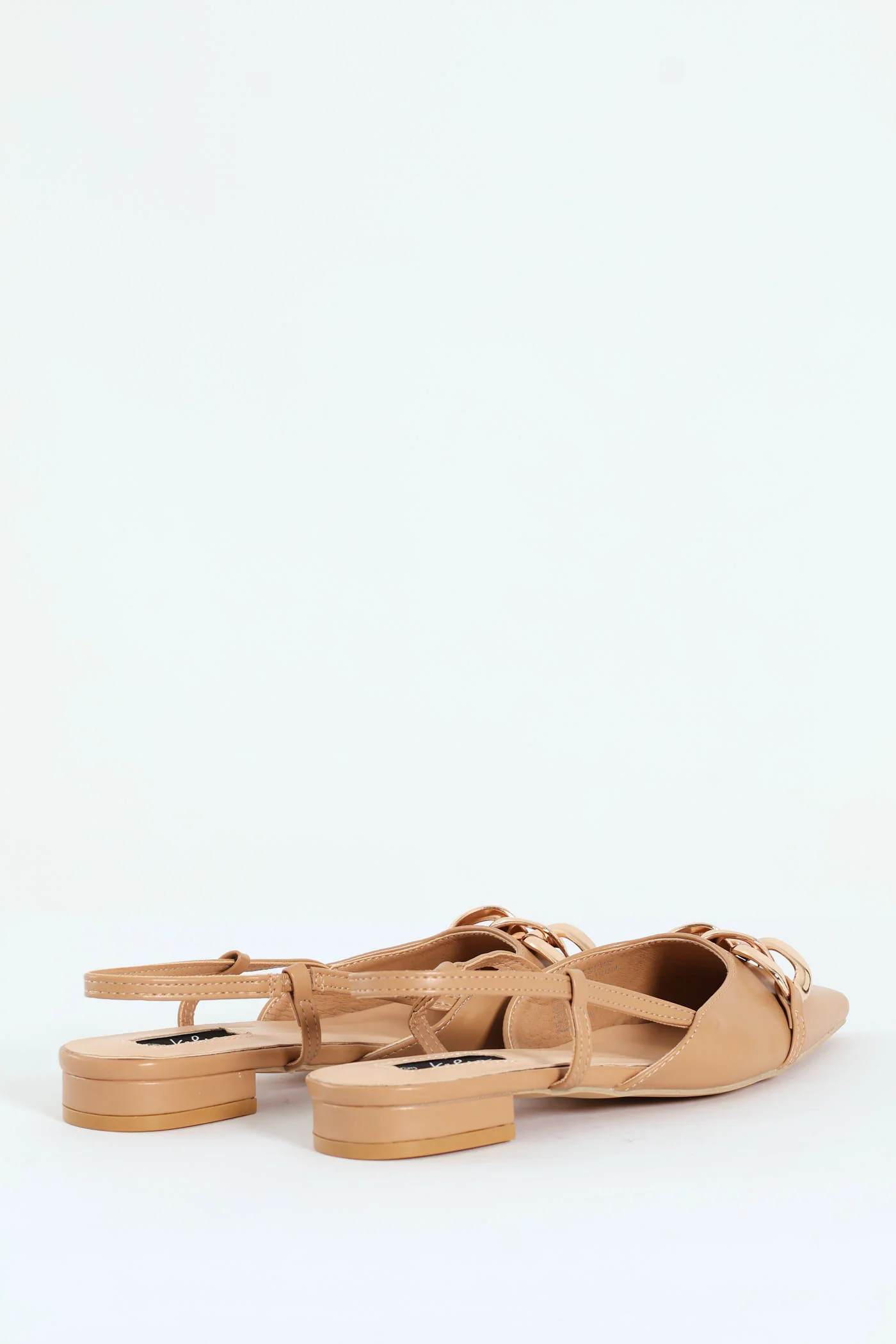 Square Toe Slingback Low Block With Chain Trim - Taupe - Image 3