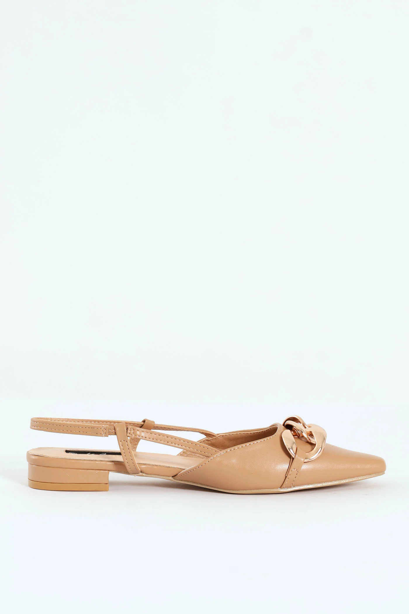 Square Toe Slingback Low Block With Chain Trim - Taupe - Image 4