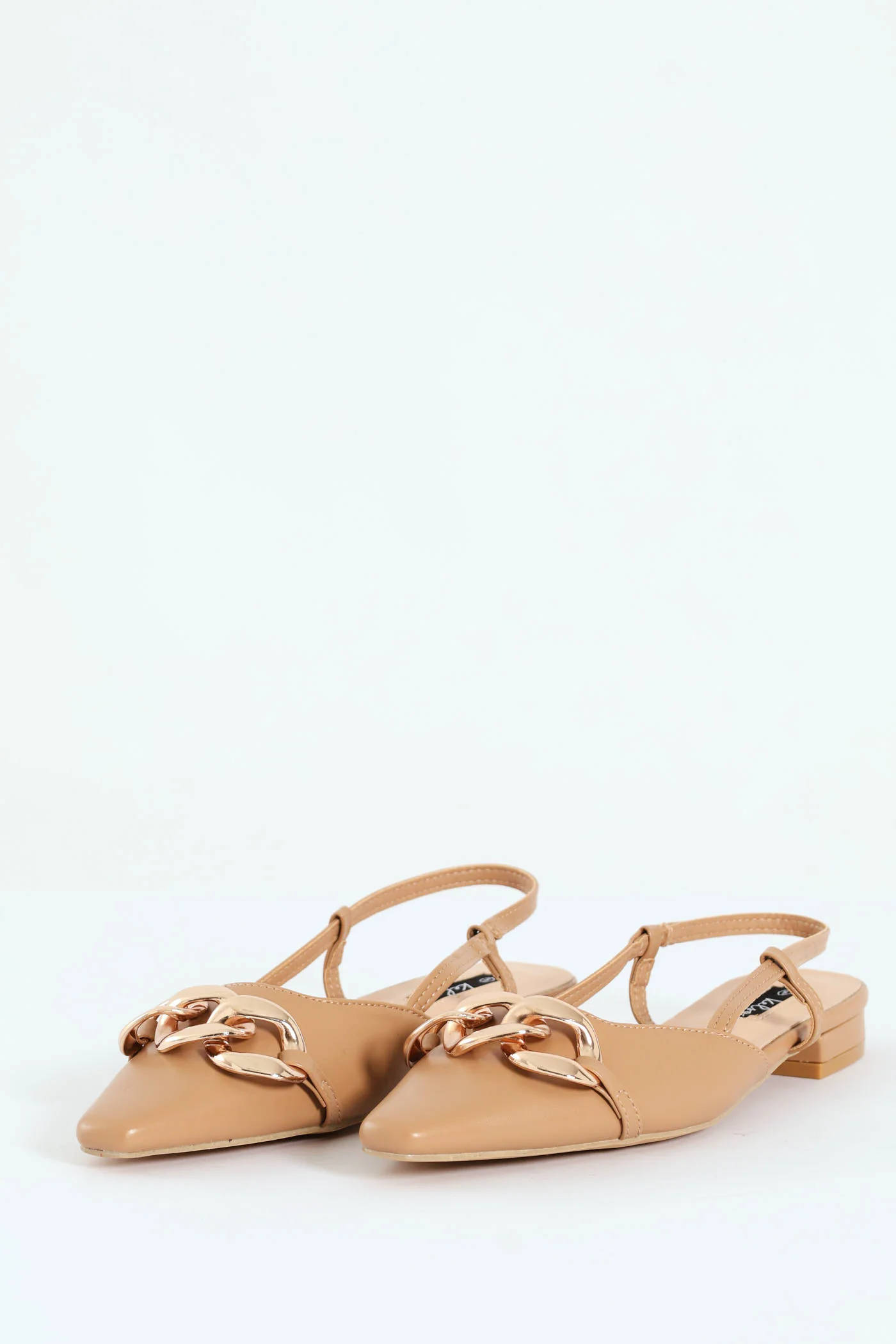 Square Toe Slingback Low Block With Chain Trim - Taupe - Image 5