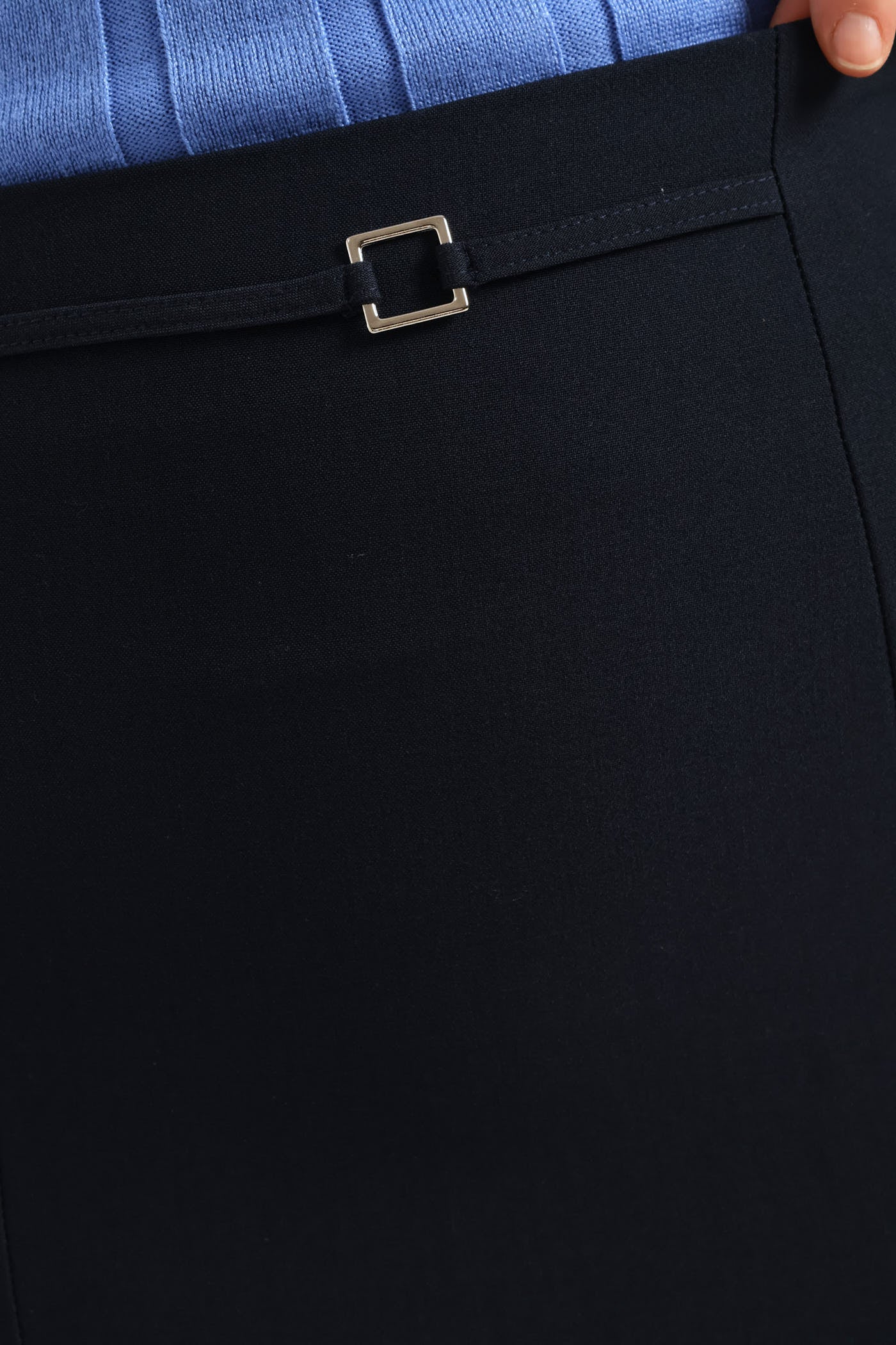 Square Trim Pencil Skirt - Navy - Image 3