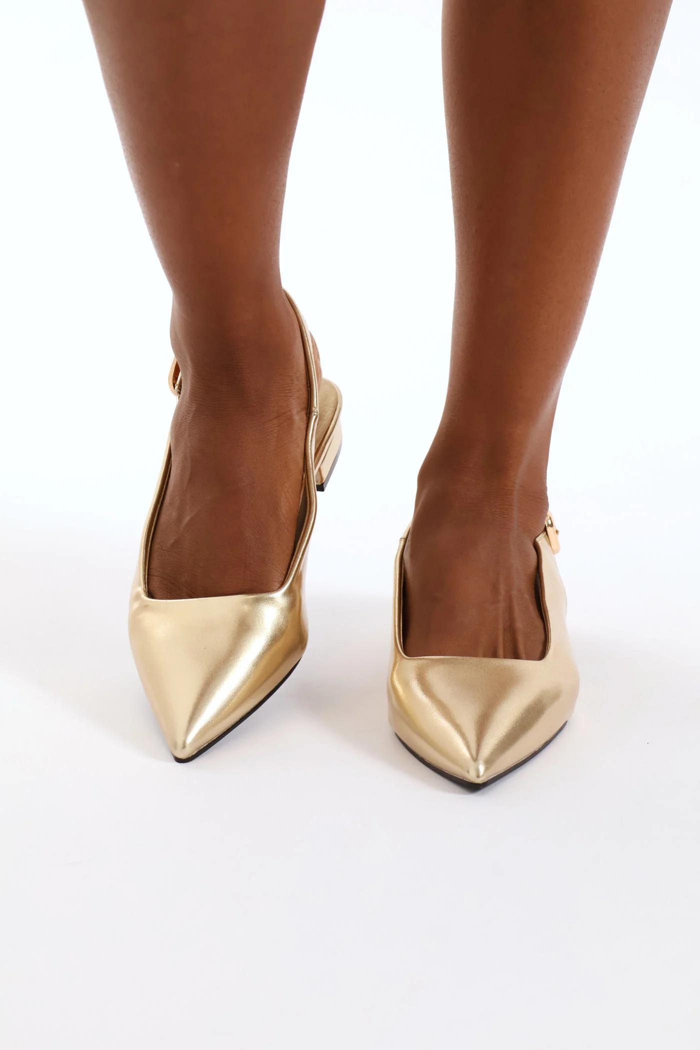 Square Vamp Pointy Slingback - Gold - Image 5
