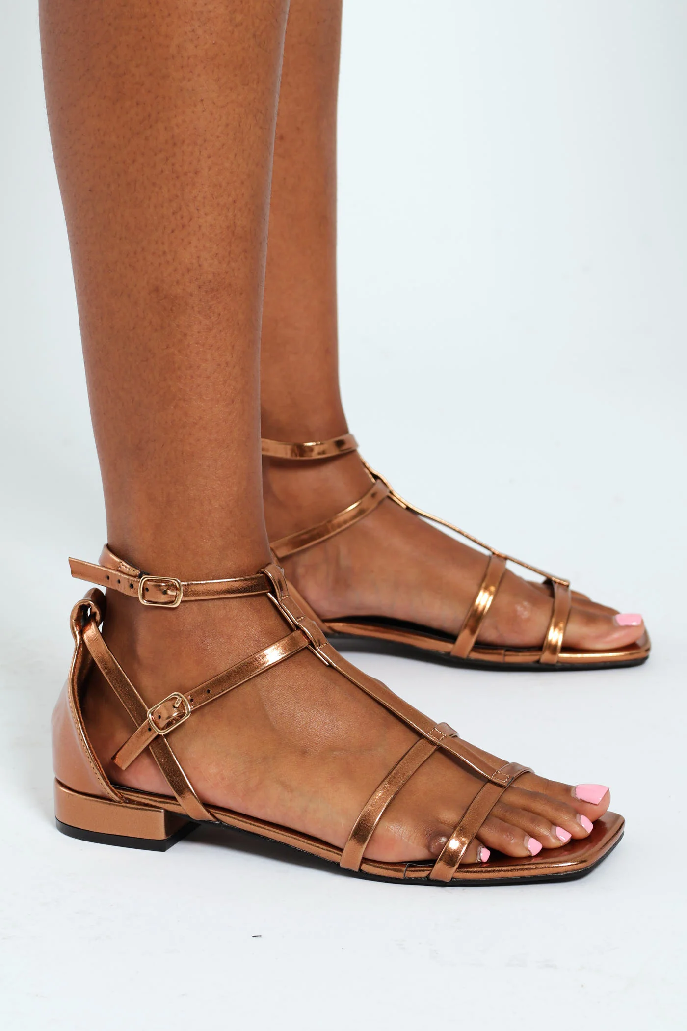 Interlinked Mule With Lace Up Ankle Strap - Gold - Image 2