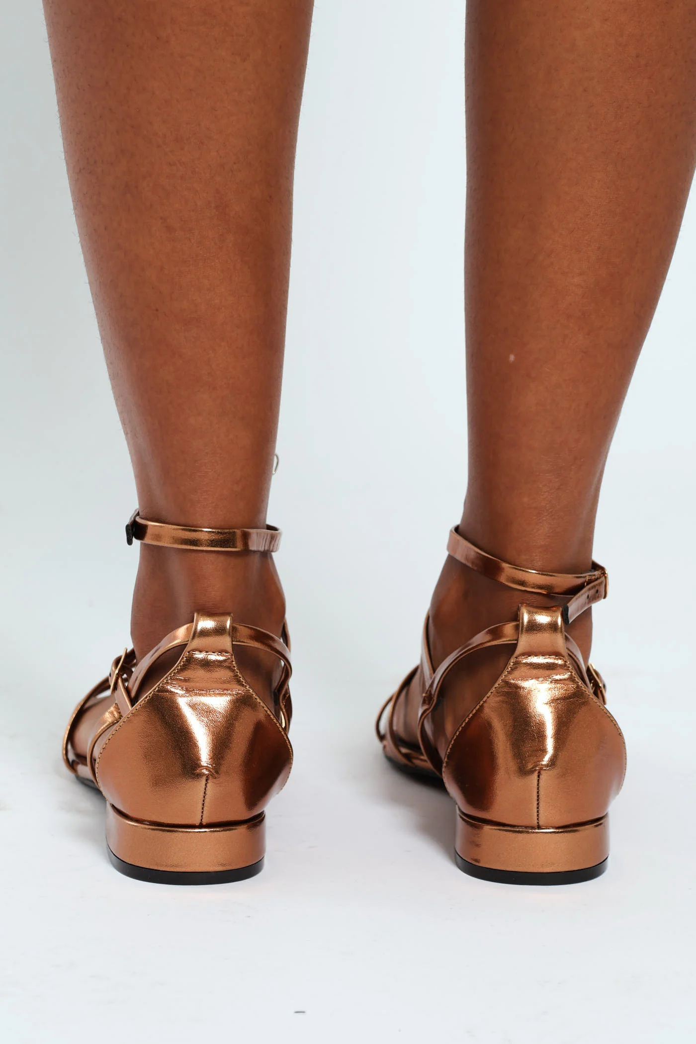 Interlinked Mule With Lace Up Ankle Strap - Gold - Image 3
