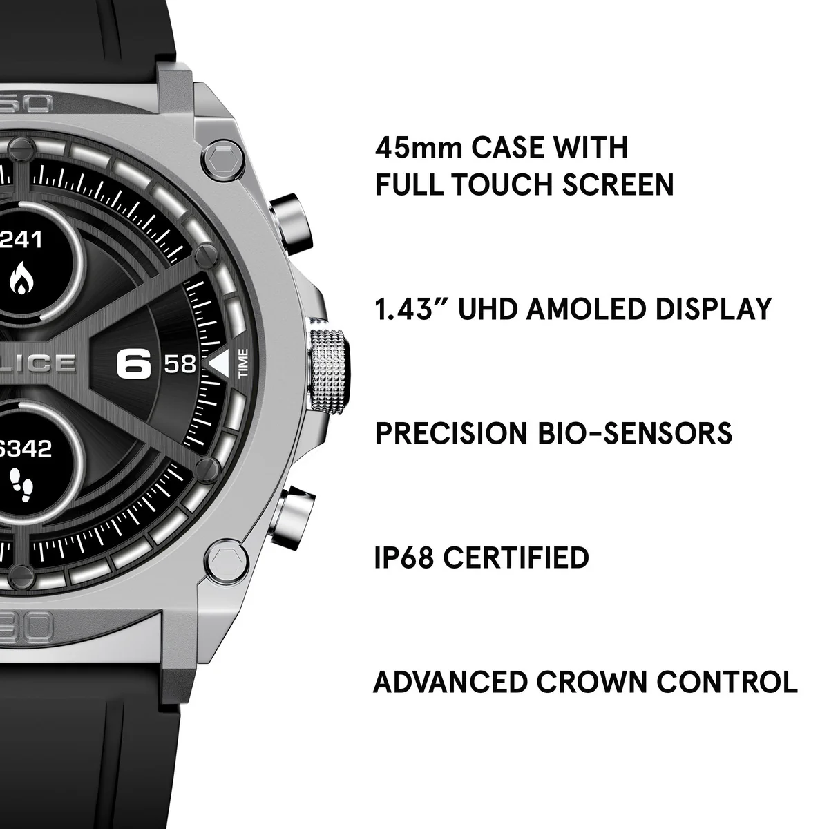 Stainless Steel Case & LED Screen Smart Watch With Rubber Strap - Black - Image 3