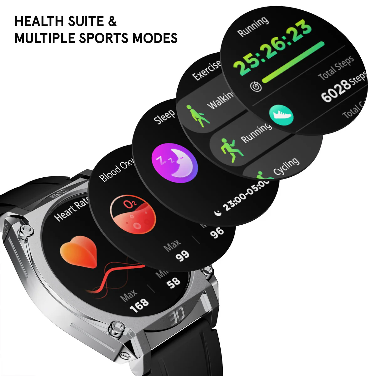 Stainless Steel Case & LED Screen Smart Watch With Rubber Strap - Black - Image 4