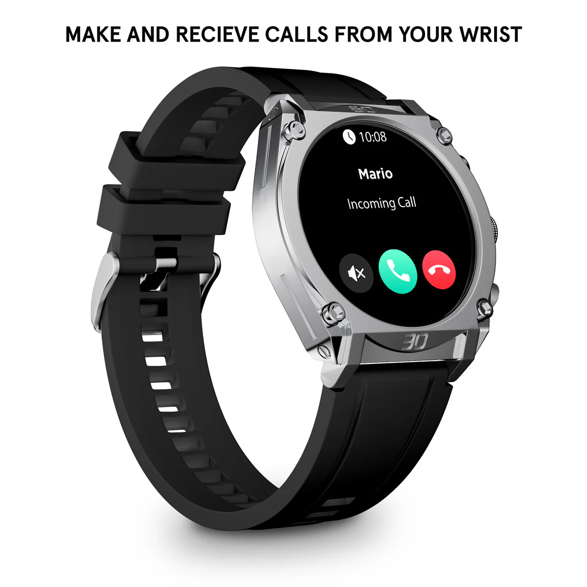 Stainless Steel Case & LED Screen Smart Watch With Rubber Strap - Black - Image 6