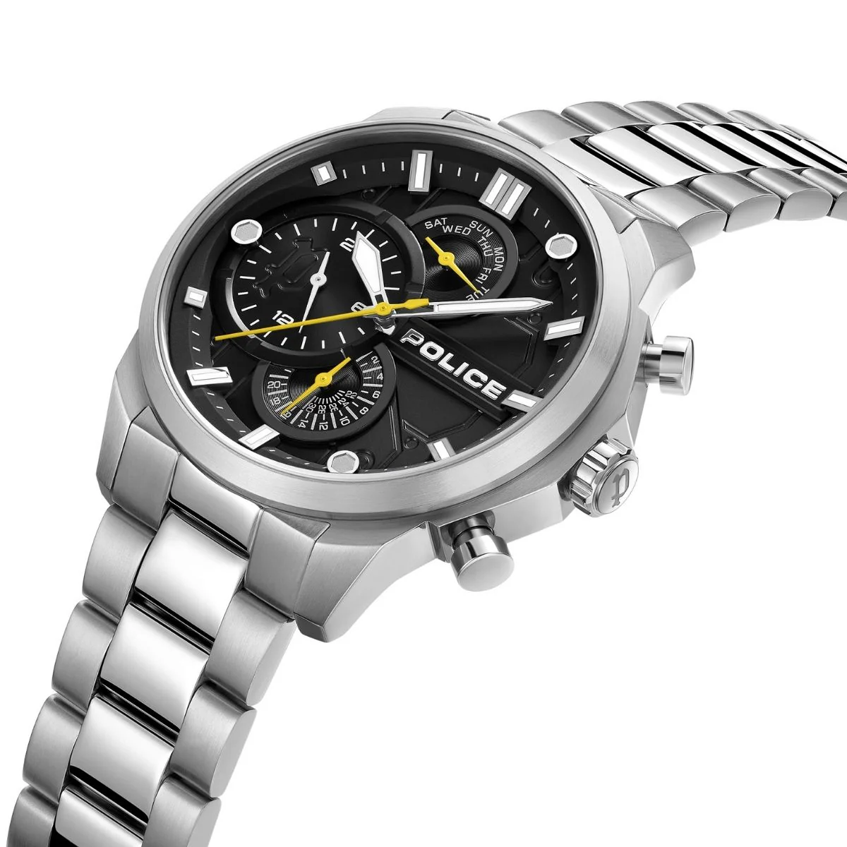 Stainless Steel Case With Black Dial & Steel Bracelet Strap Watch - Silver - Image 2
