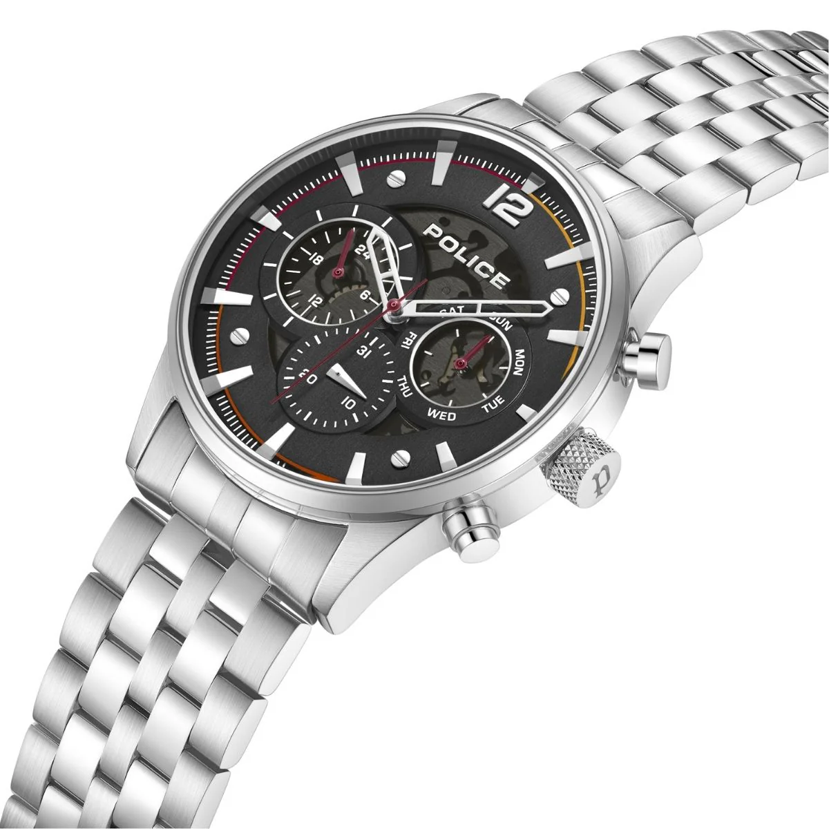 Stainless Steel Case With Black Dial & Steel Bracelet Strap Watch - Silver - Image 2