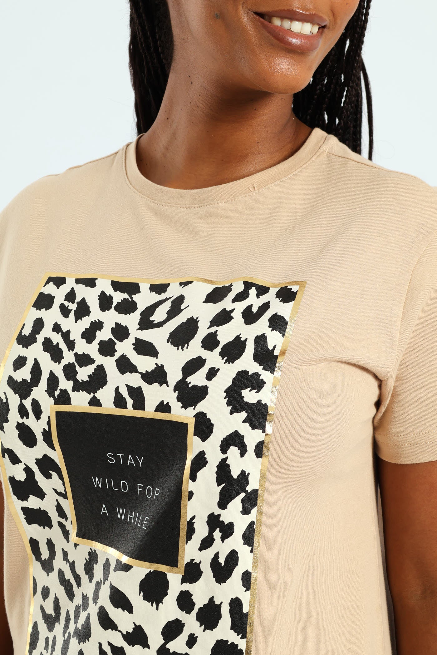 Stay Wild Leopard Frame Tee - Tan - Image 2