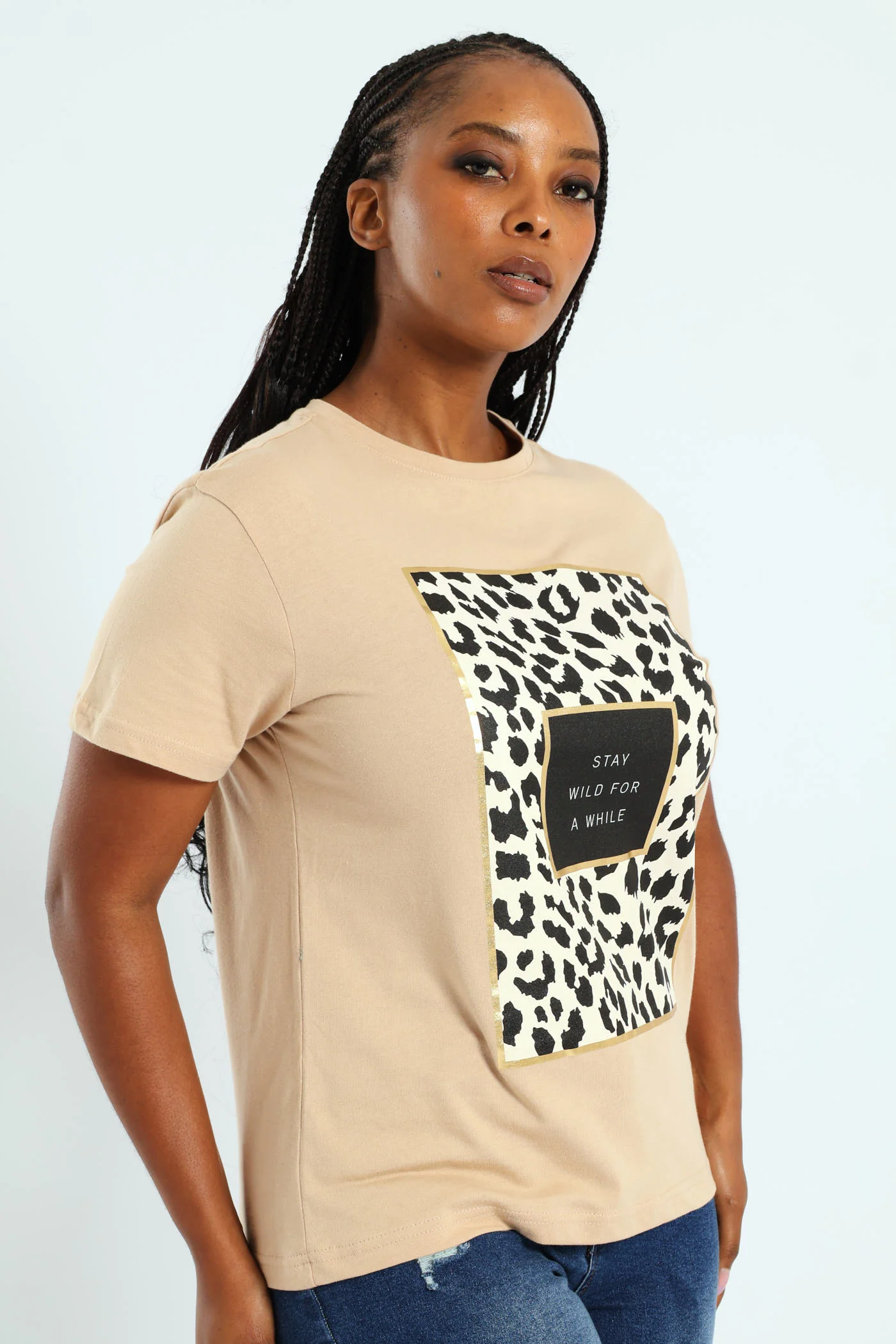 Stay Wild Leopard Frame Tee - Tan - Image 3