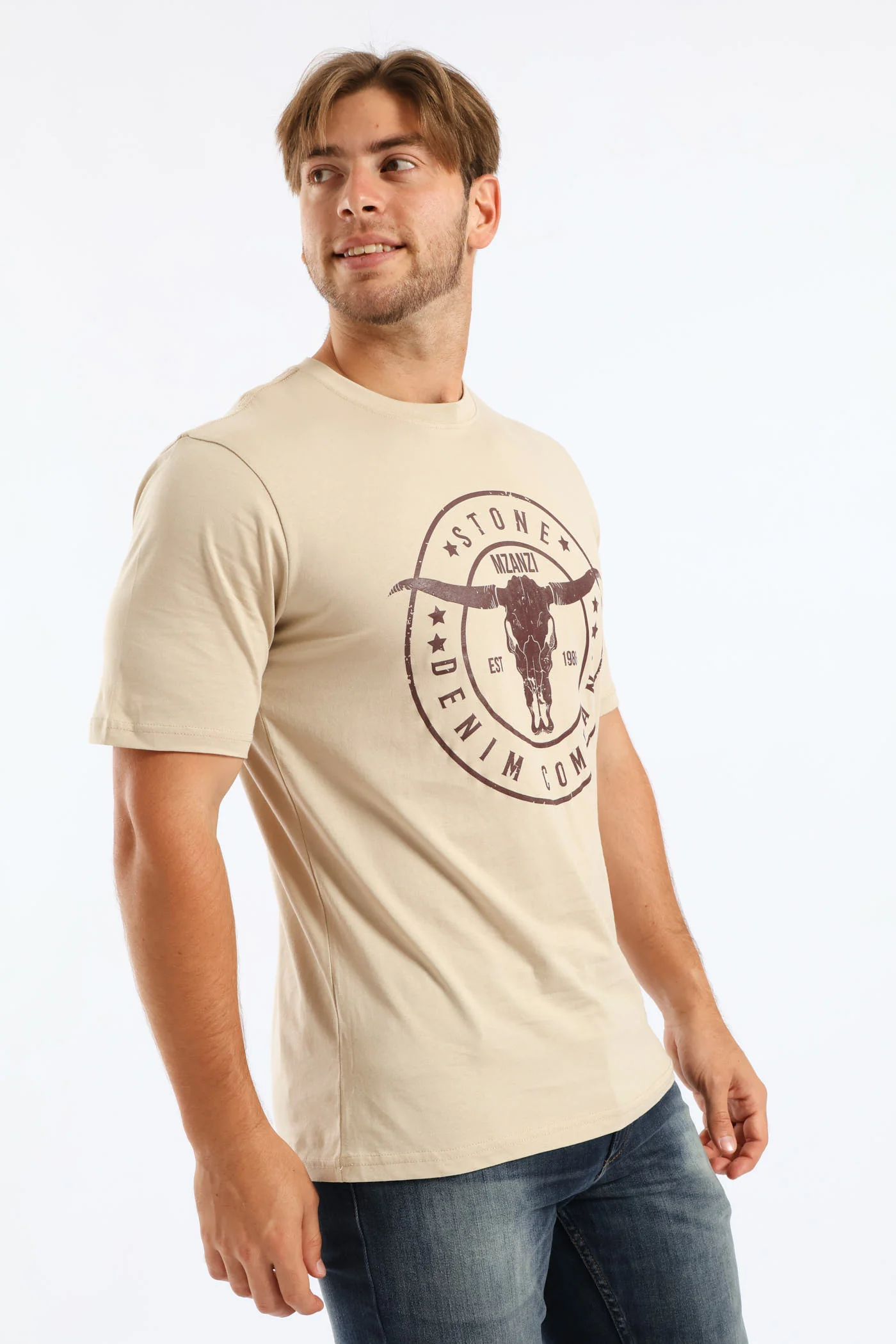 Steer Print Tee - Stone - Image 4