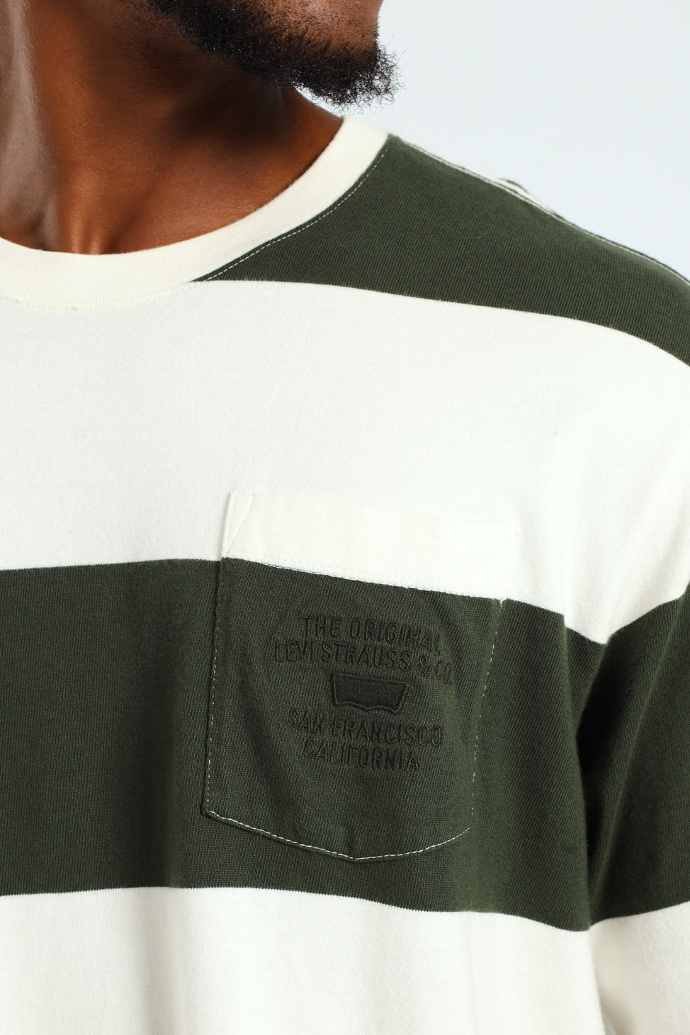 Stepped Hem Half Sleeve Tee - Dark Green/White - Image 2