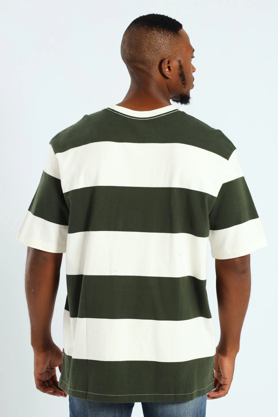 Stepped Hem Half Sleeve Tee - Dark Green/White - Image 3