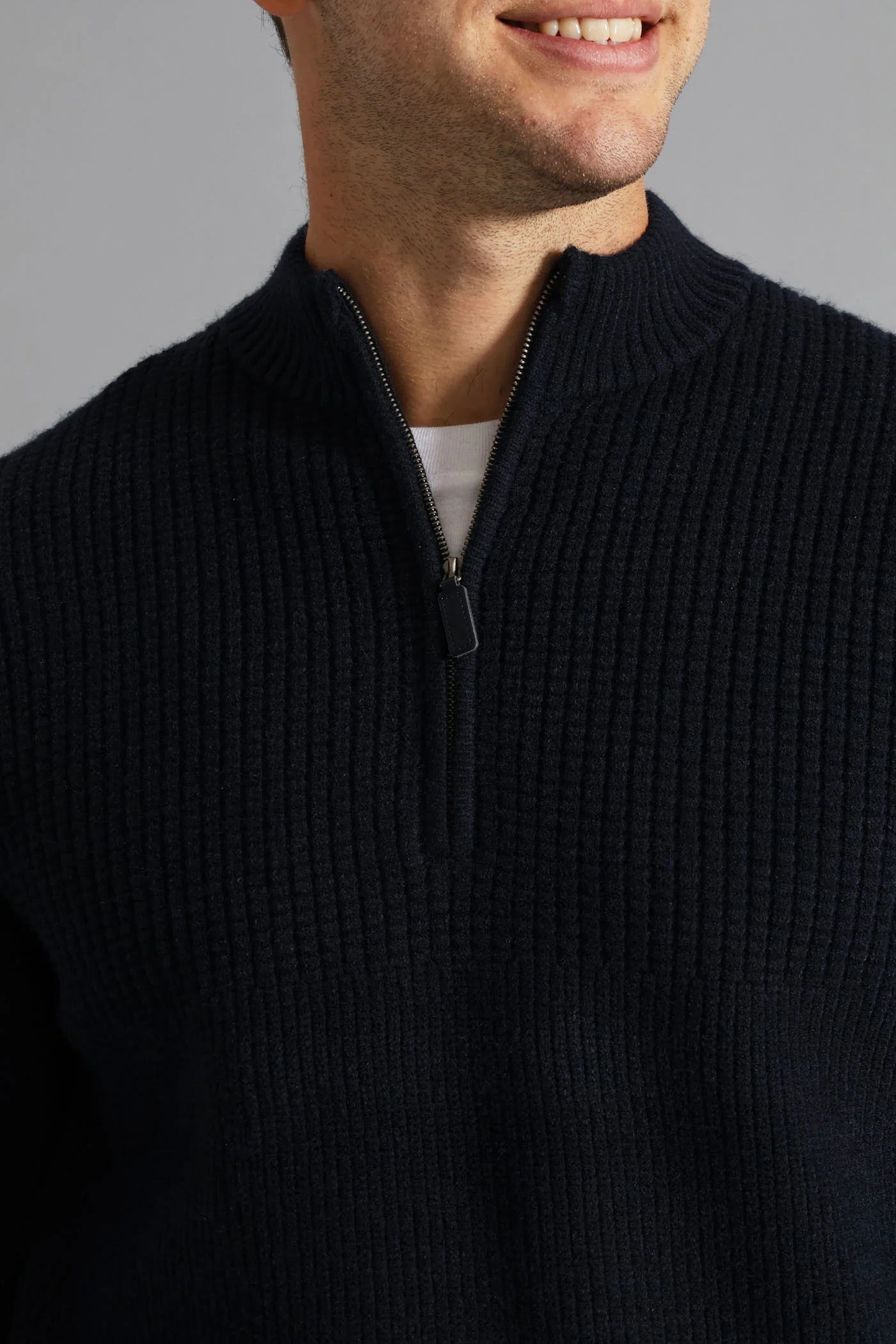 Stitch 1/4 Zip Knitwear - Navy - Image 2
