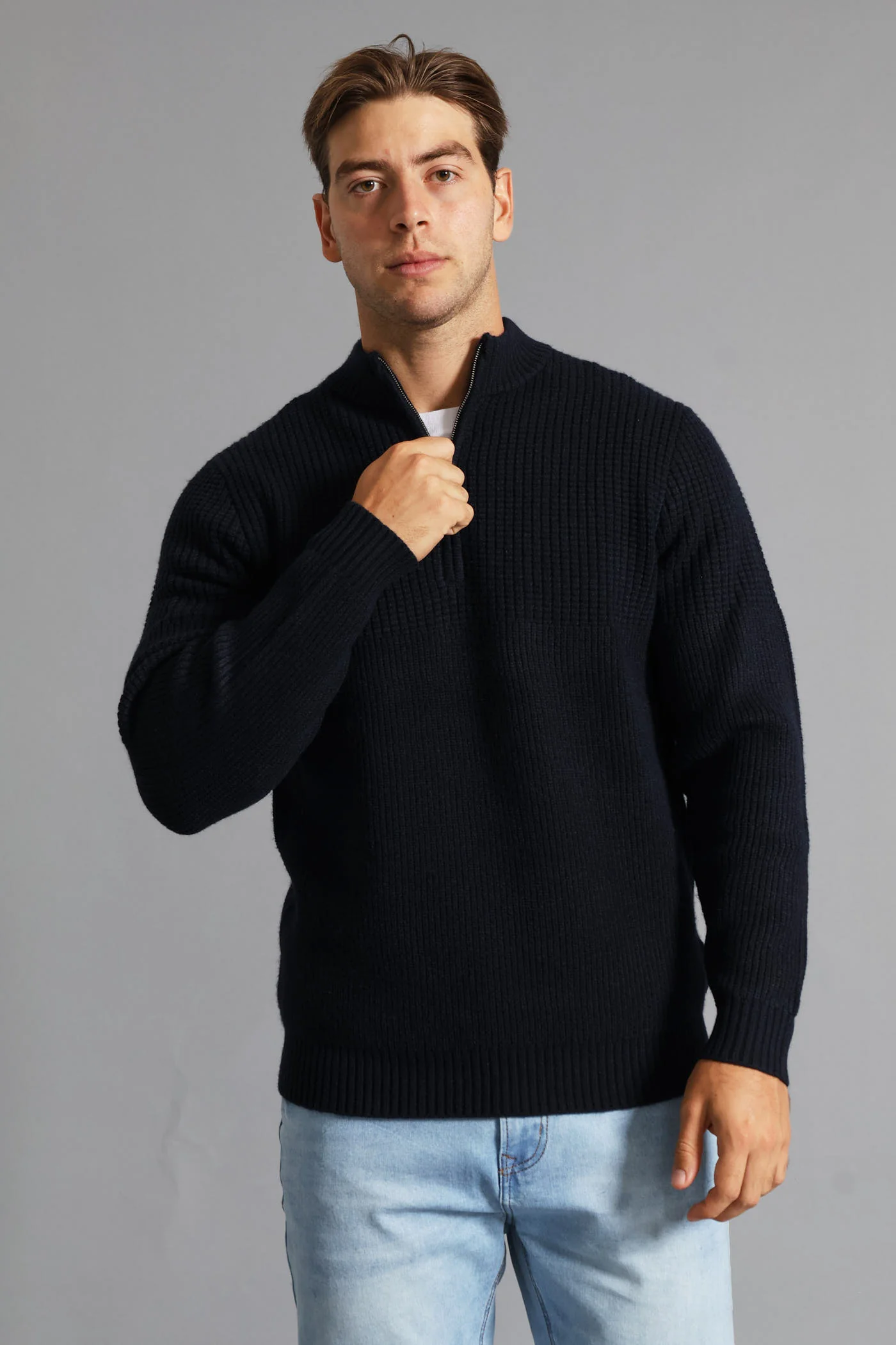 Stitch 1/4 Zip Knitwear - Navy - Image 3