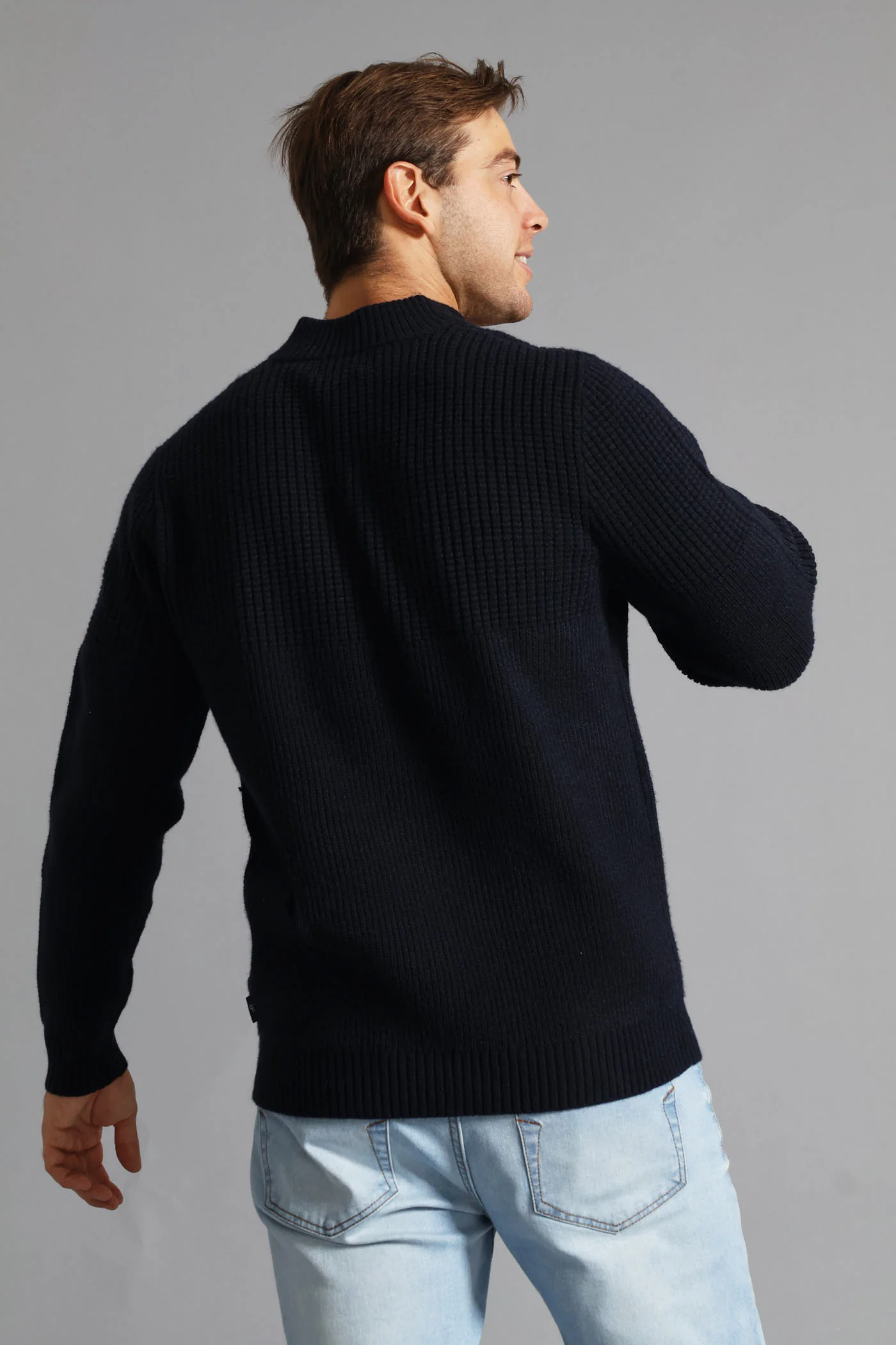 Stitch 1/4 Zip Knitwear - Navy - Image 4