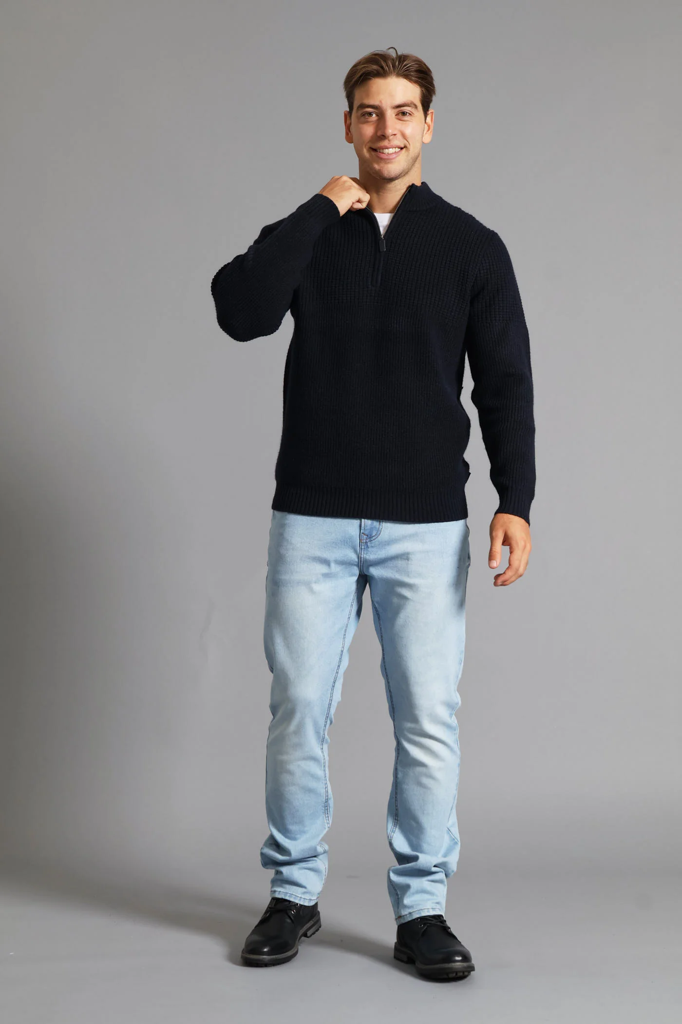 Stitch 1/4 Zip Knitwear - Navy - Image 5
