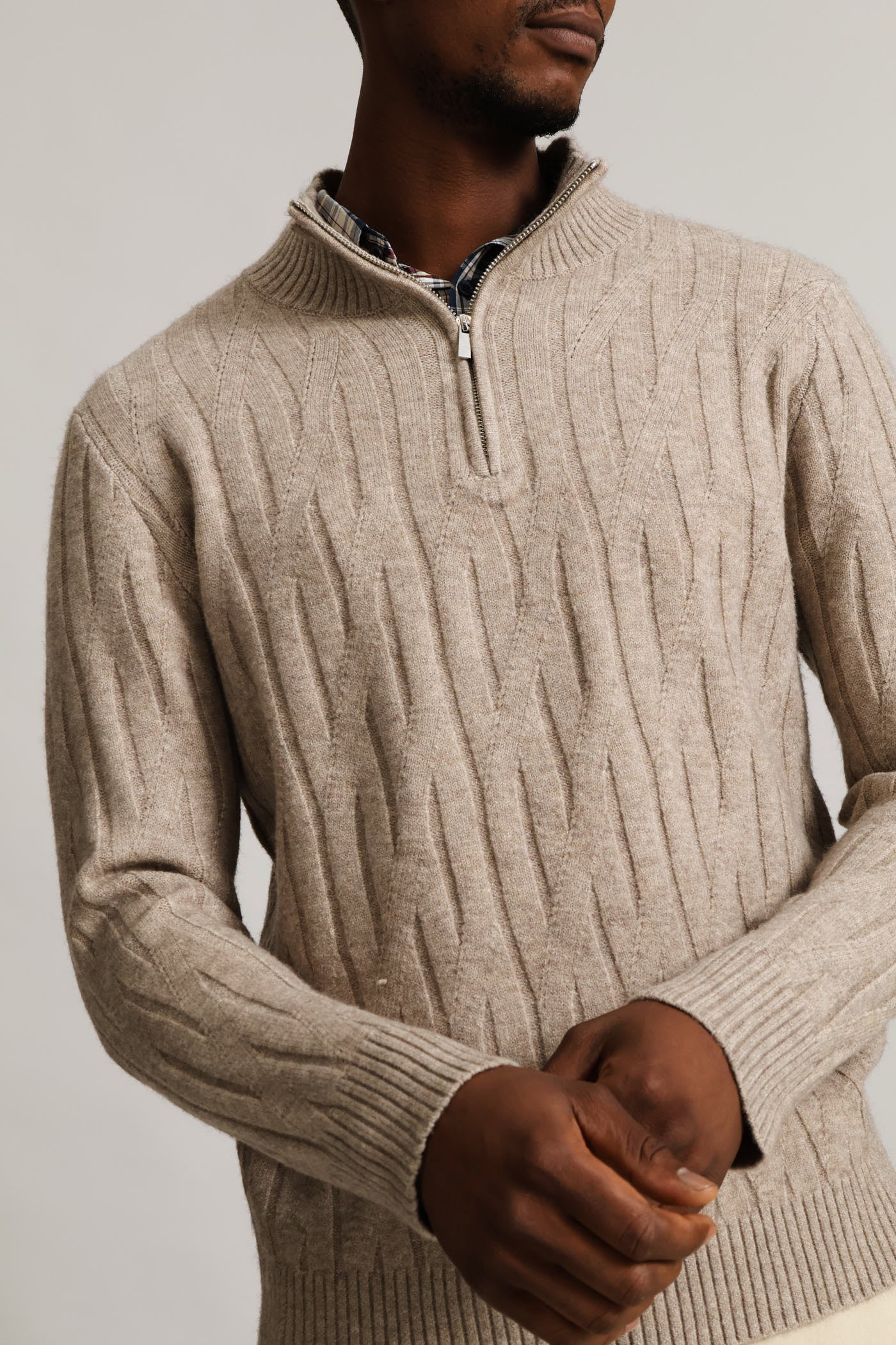 Stitch 1/4 Zip Knitwear - Taupe - Image 2