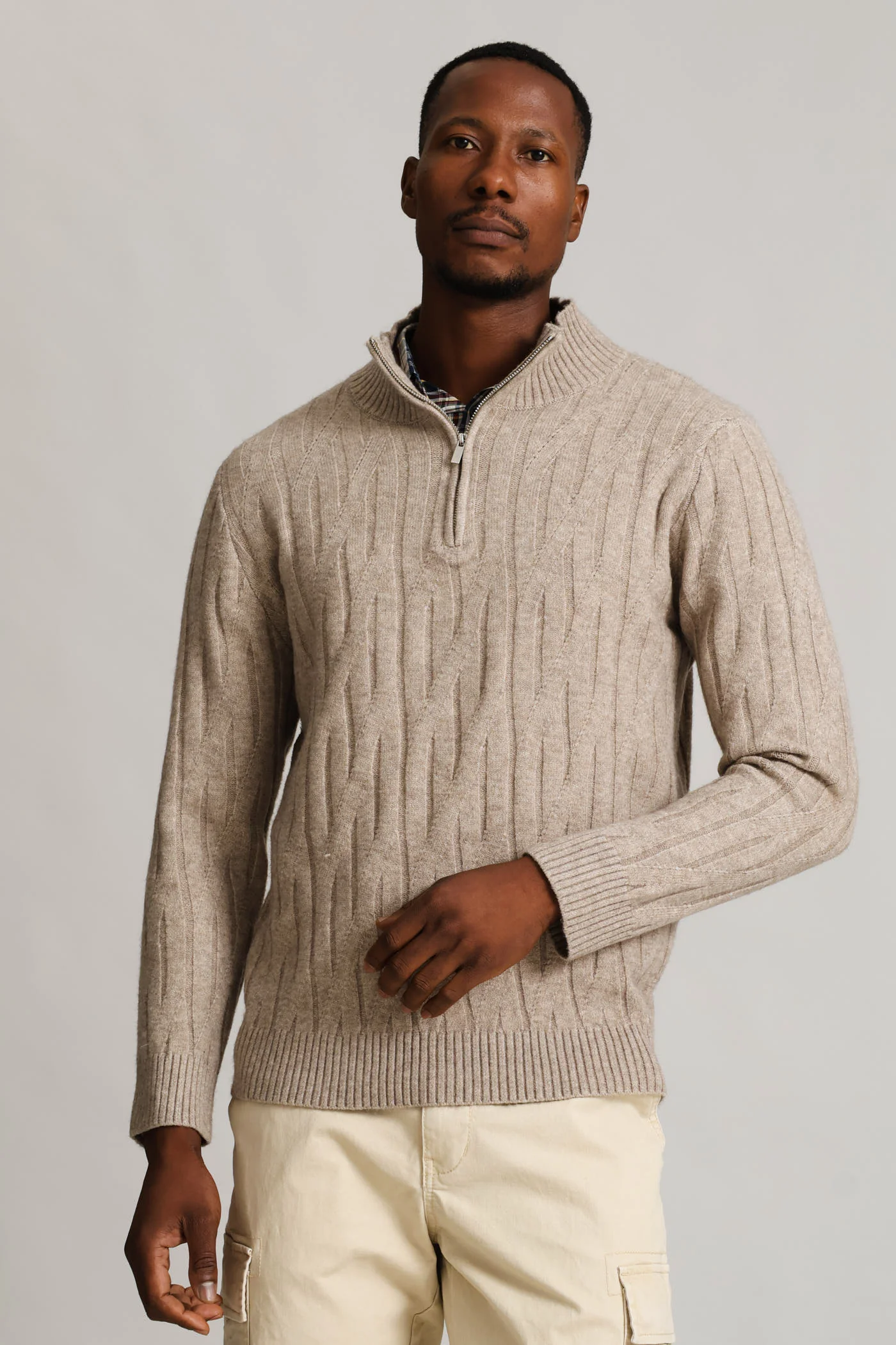Stitch 1/4 Zip Knitwear - Taupe - Image 3