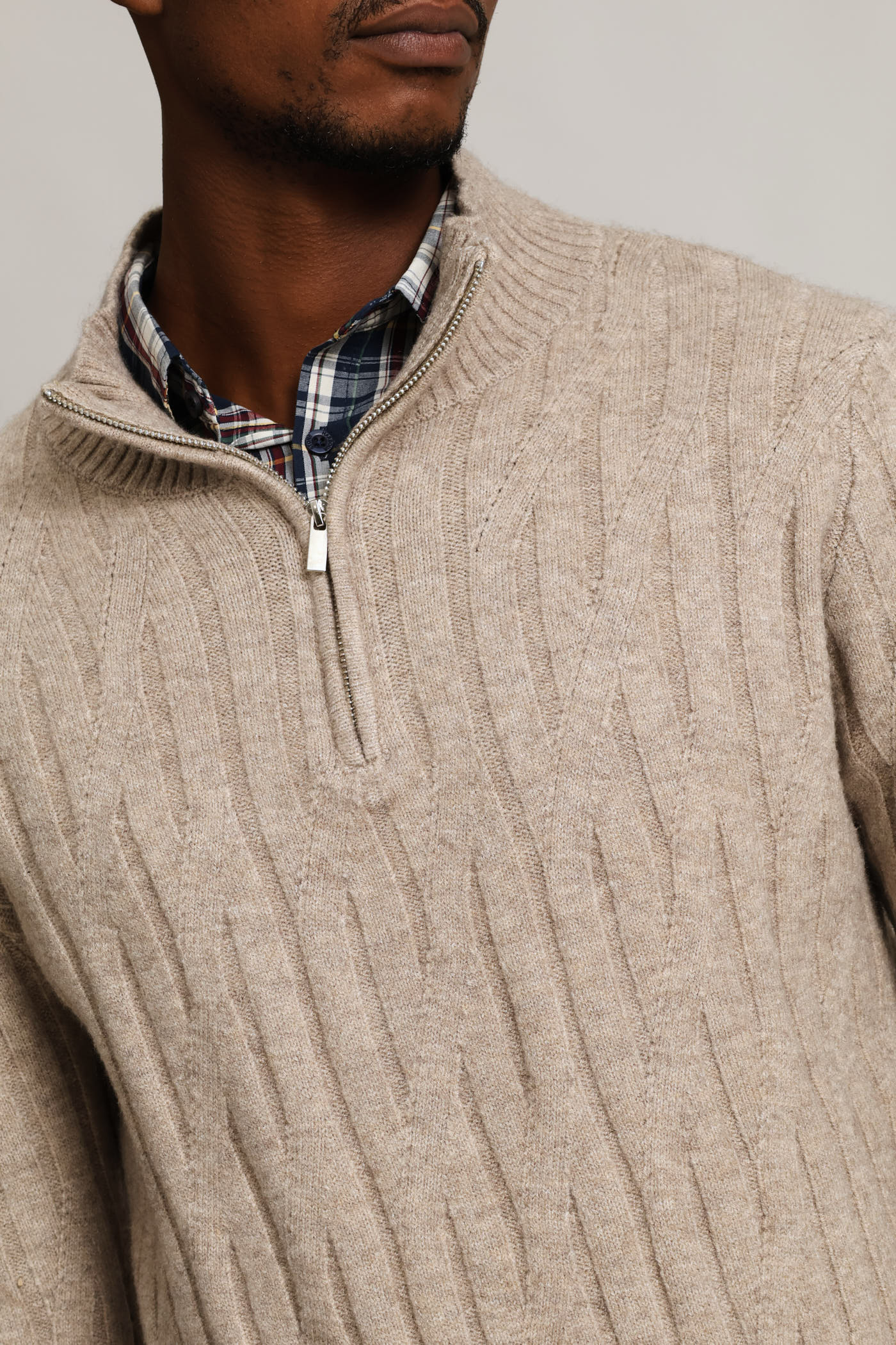 Stitch 1/4 Zip Knitwear - Taupe - Image 4