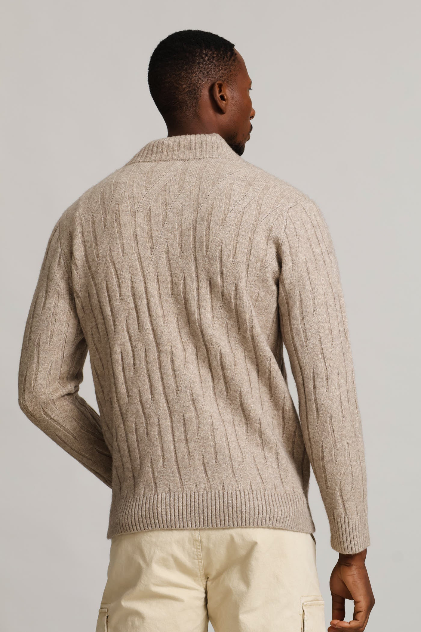 Stitch 1/4 Zip Knitwear - Taupe - Image 6