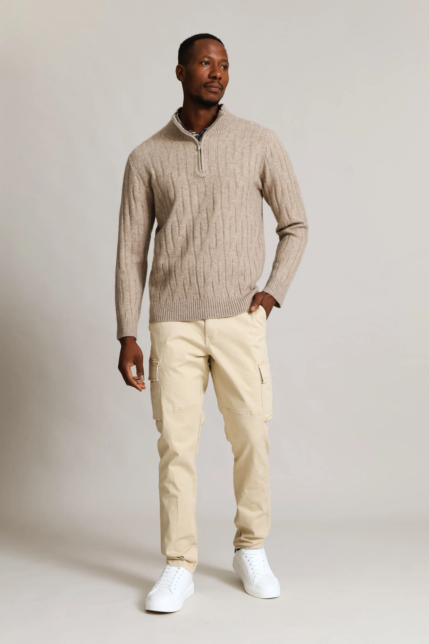 Stitch 1/4 Zip Knitwear - Taupe - Image 7