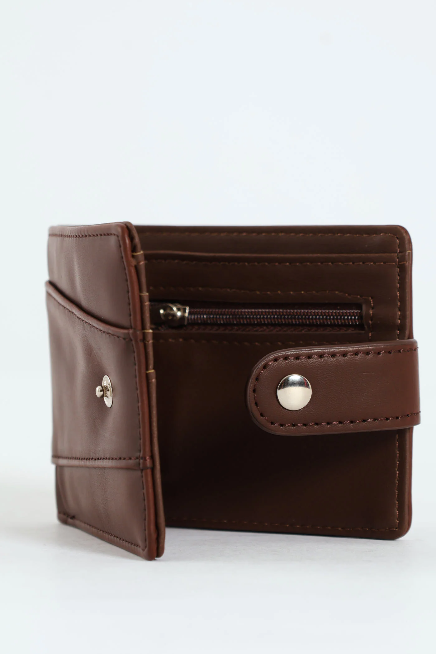 Stitch Detail Fold Wallet - Dark Brown - Image 2