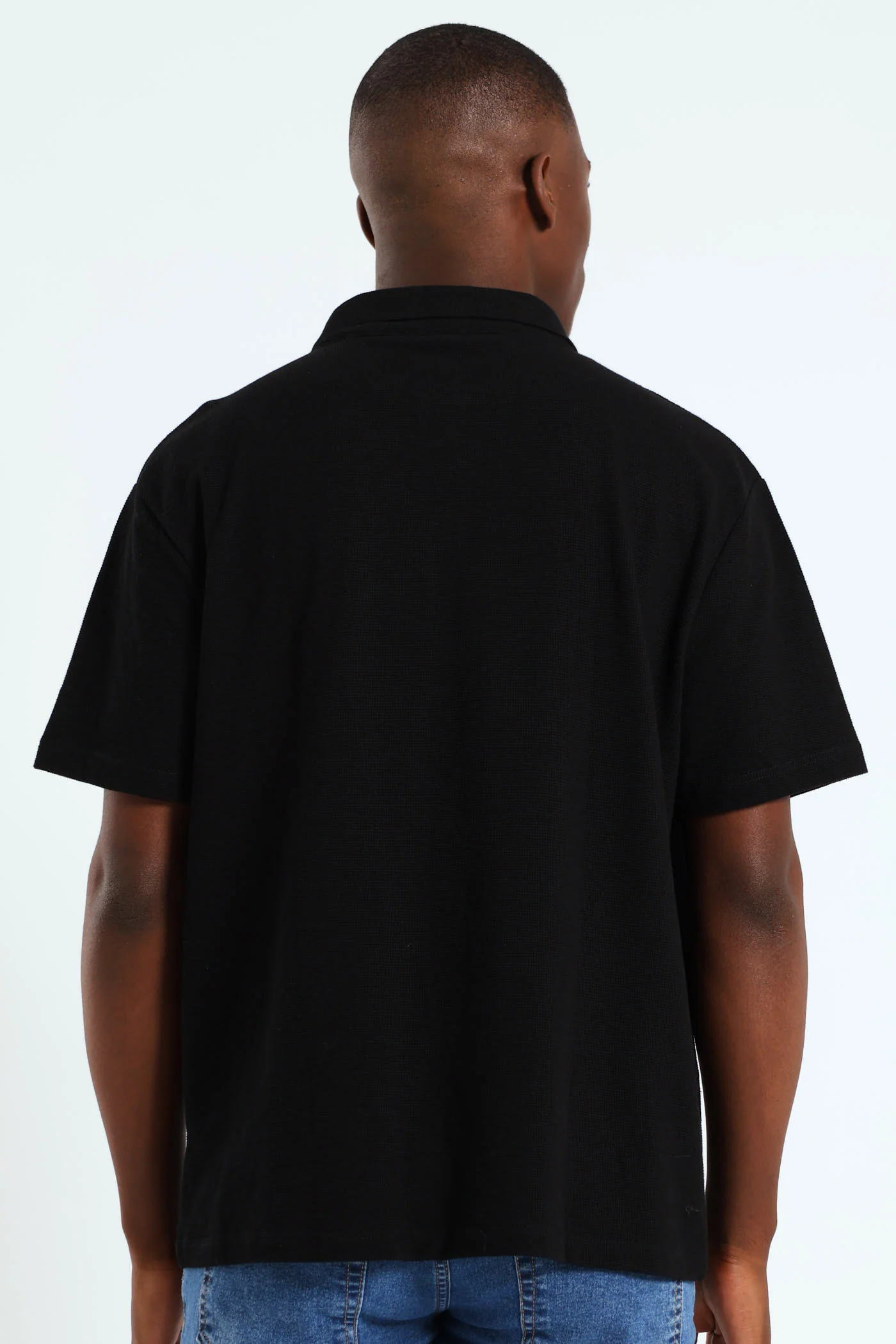 Stitch Waffle Zip Golfer - Black - Image 3