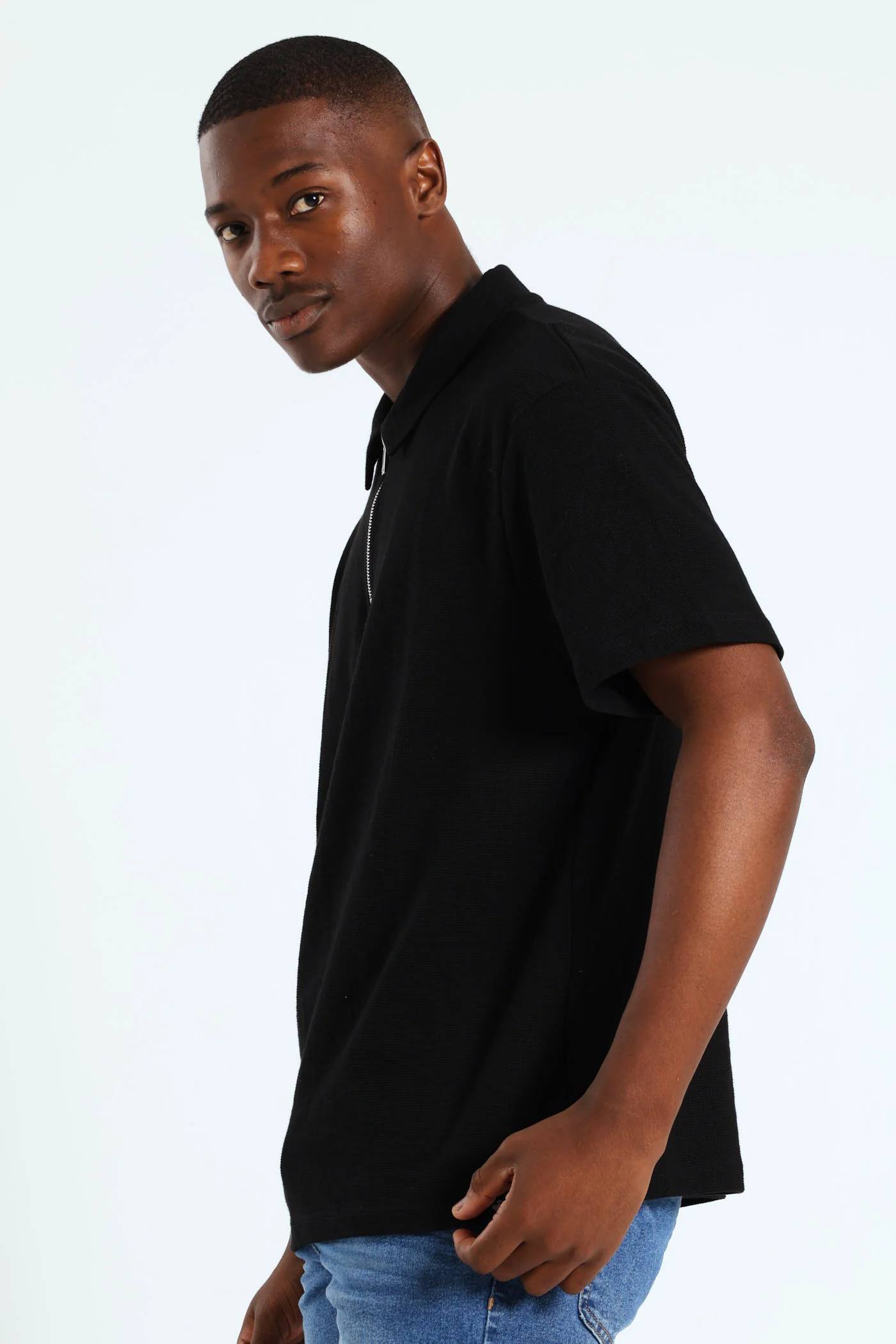 Stitch Waffle Zip Golfer - Black - Image 4