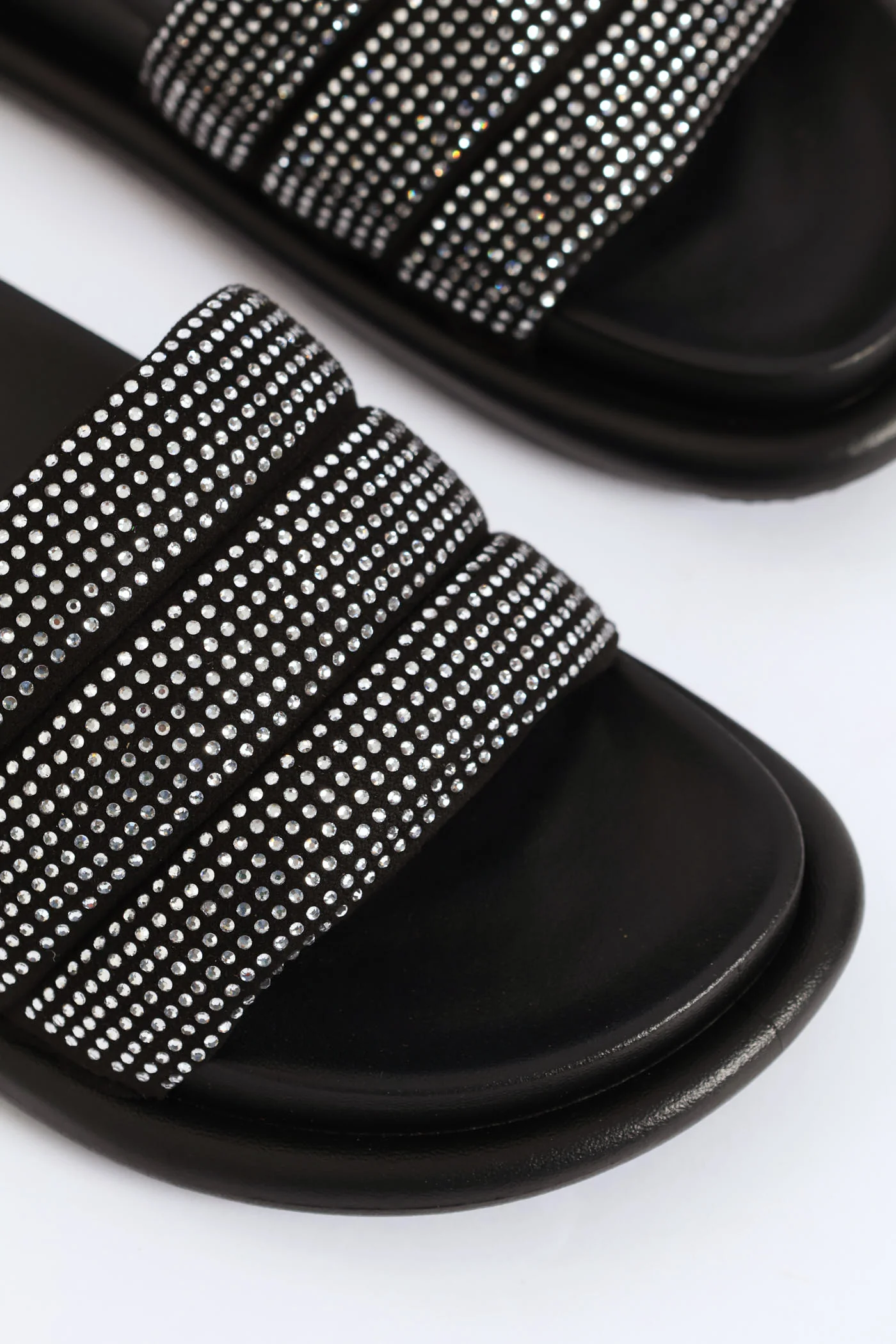 Stitched Diamante Upper Diamond Ingot Push In Sandal - Black - Image 2