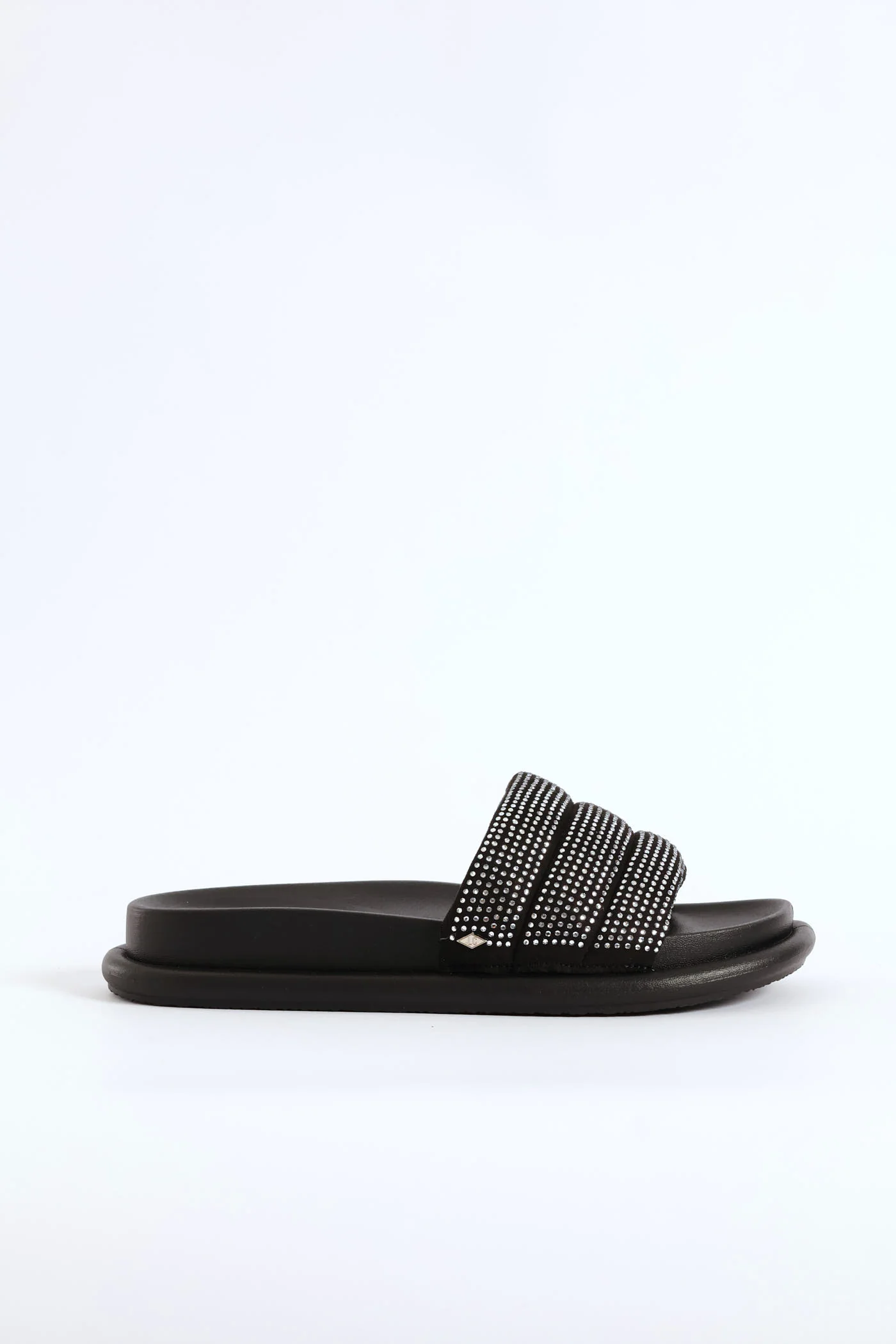 Stitched Diamante Upper Diamond Ingot Push In Sandal - Black - Image 3