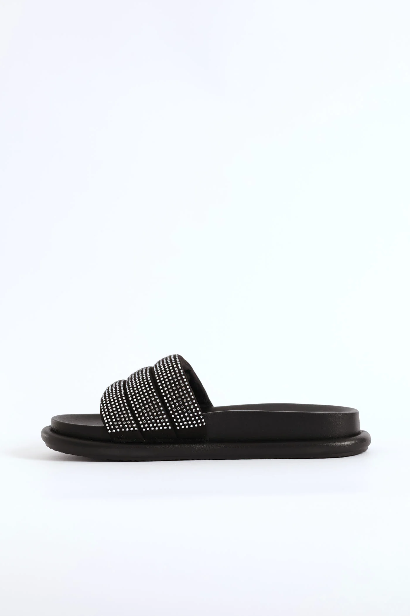 Stitched Diamante Upper Diamond Ingot Push In Sandal - Black - Image 4