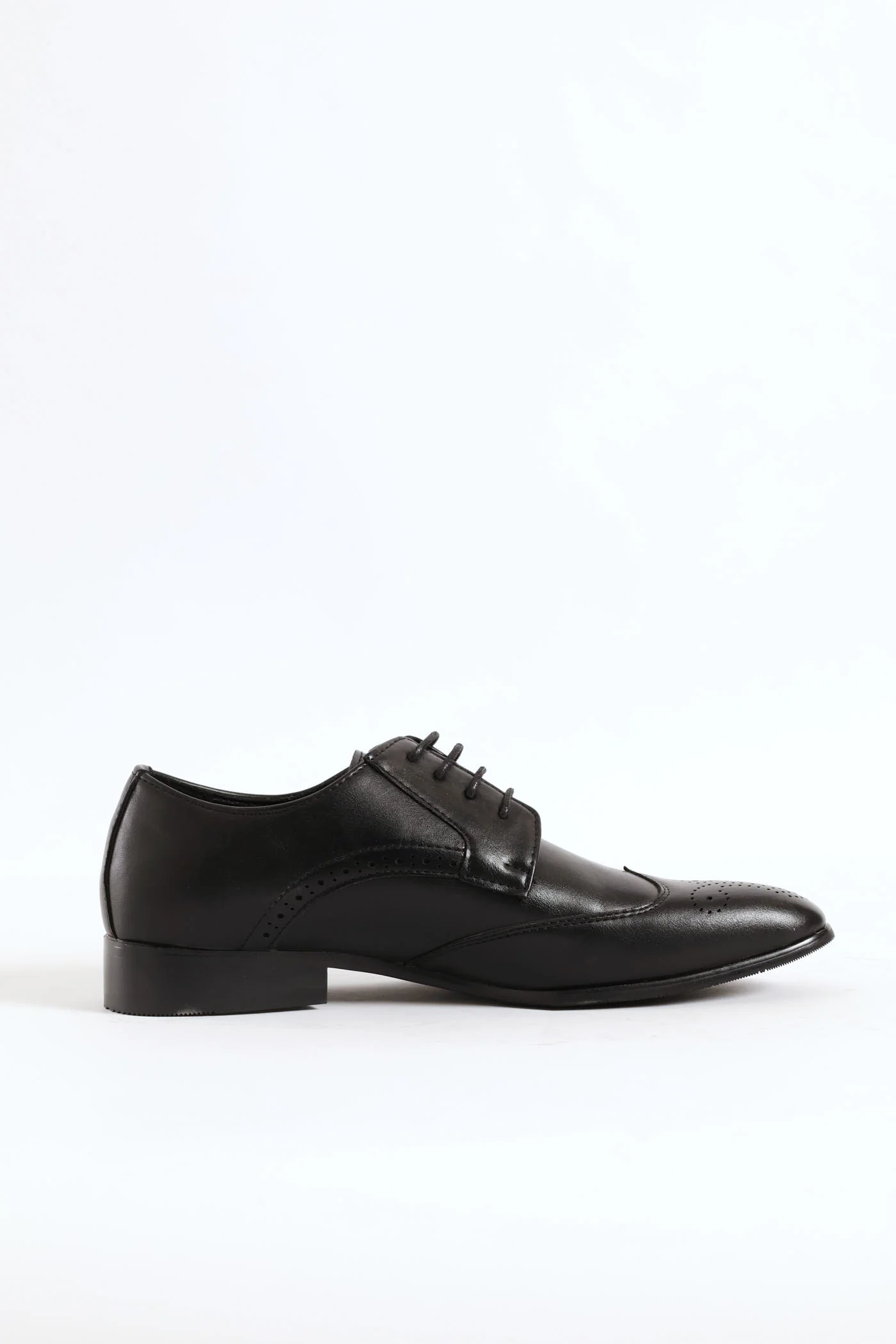 Stitched Wing Detail Lace Up Derby Shoe - Black - Image 4