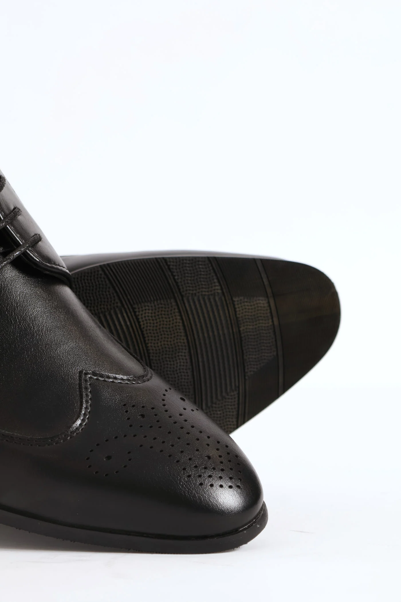Stitched Wing Detail Lace Up Derby Shoe - Black - Image 6