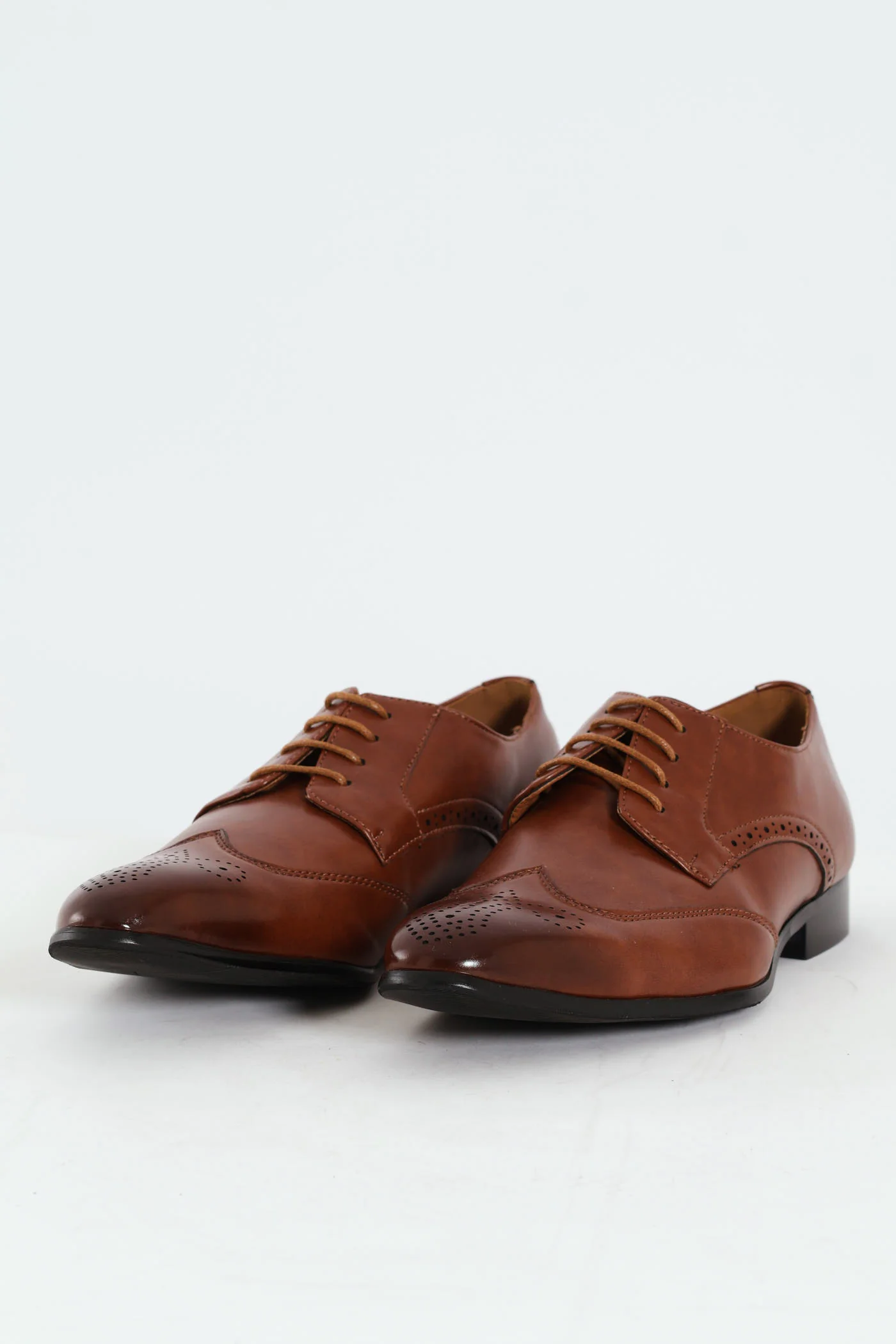 Stitched Wing Detail Lace Up Derby Shoe - Tan - Image 2