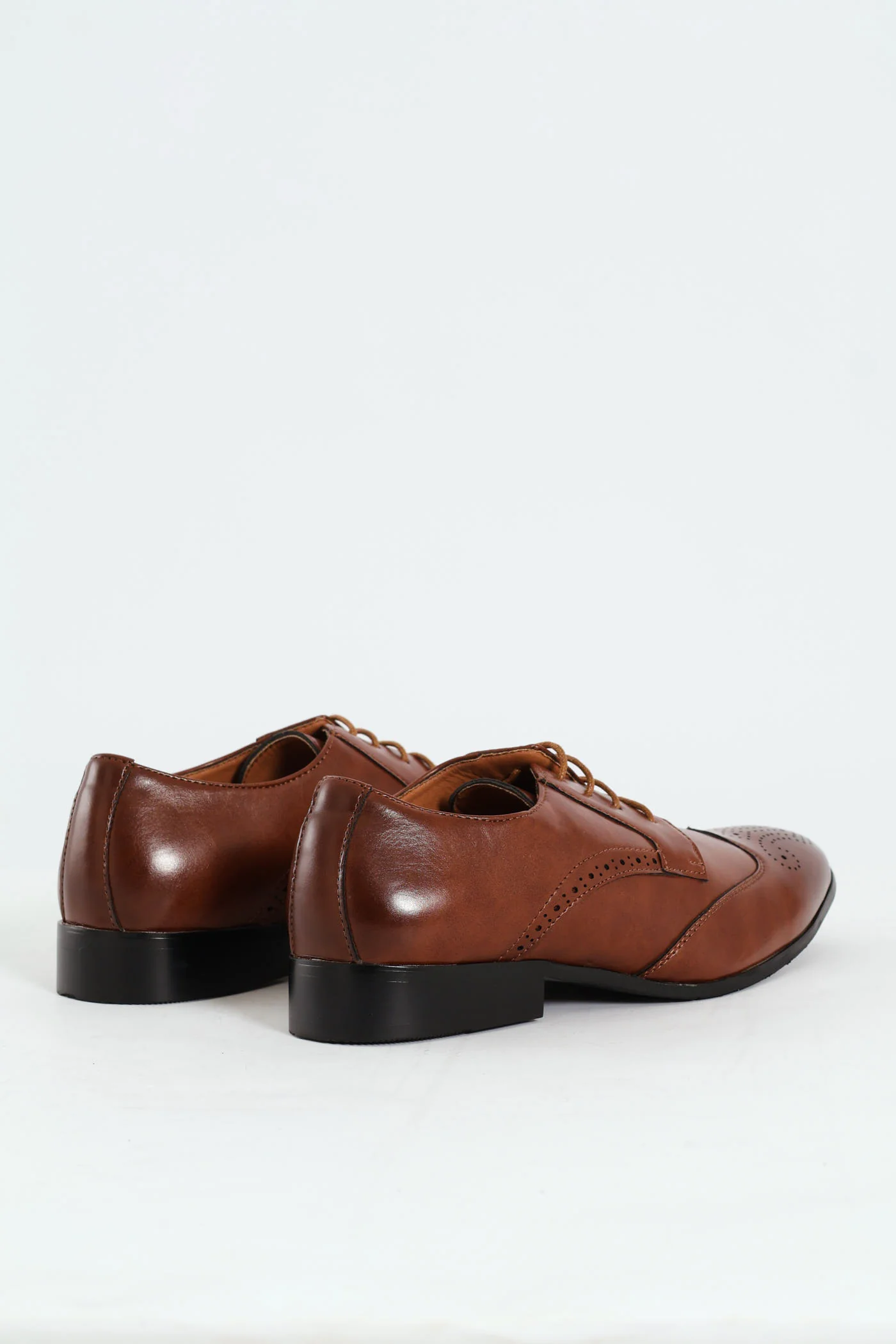 Stitched Wing Detail Lace Up Derby Shoe - Tan - Image 3