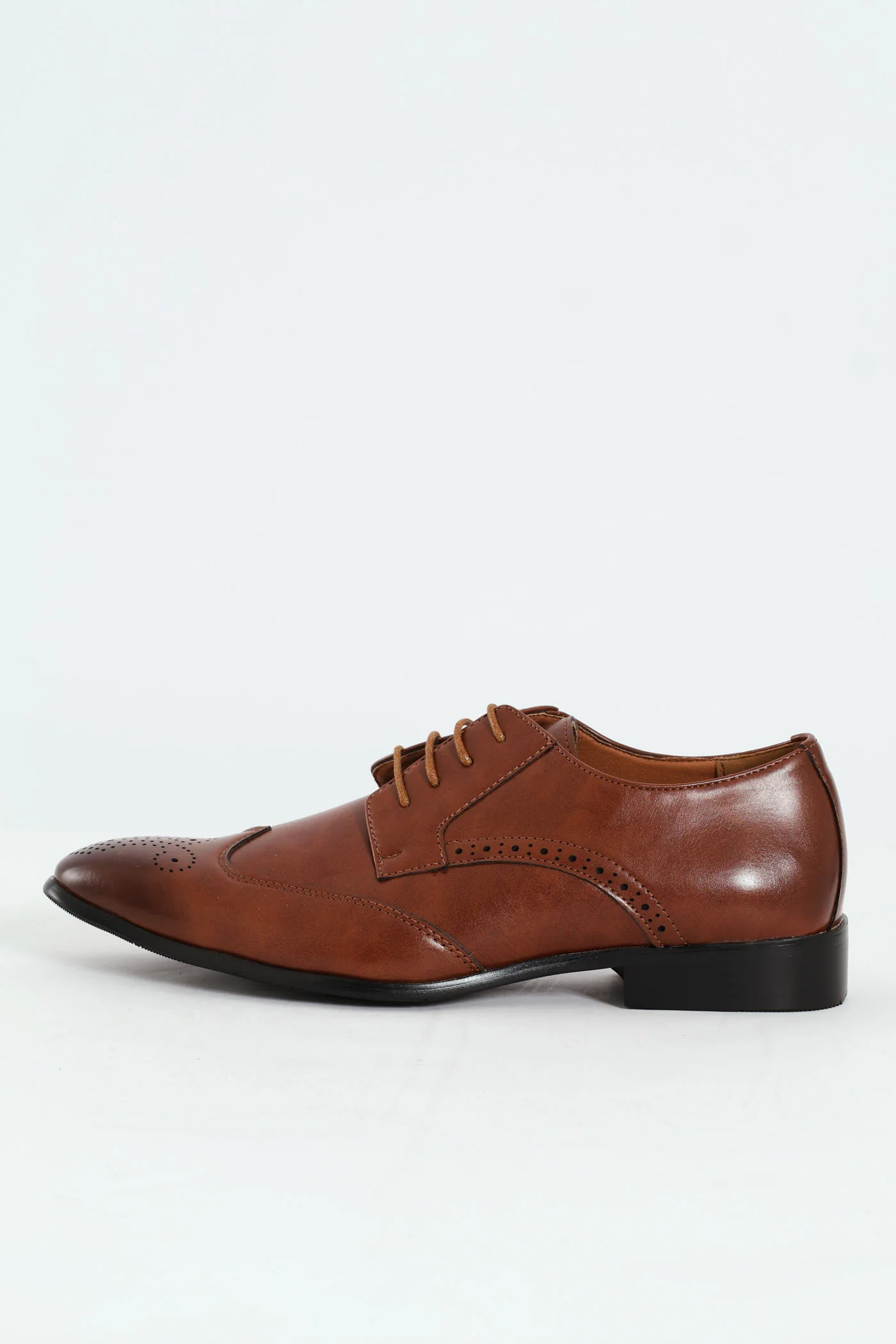 Stitched Wing Detail Lace Up Derby Shoe - Tan - Image 5