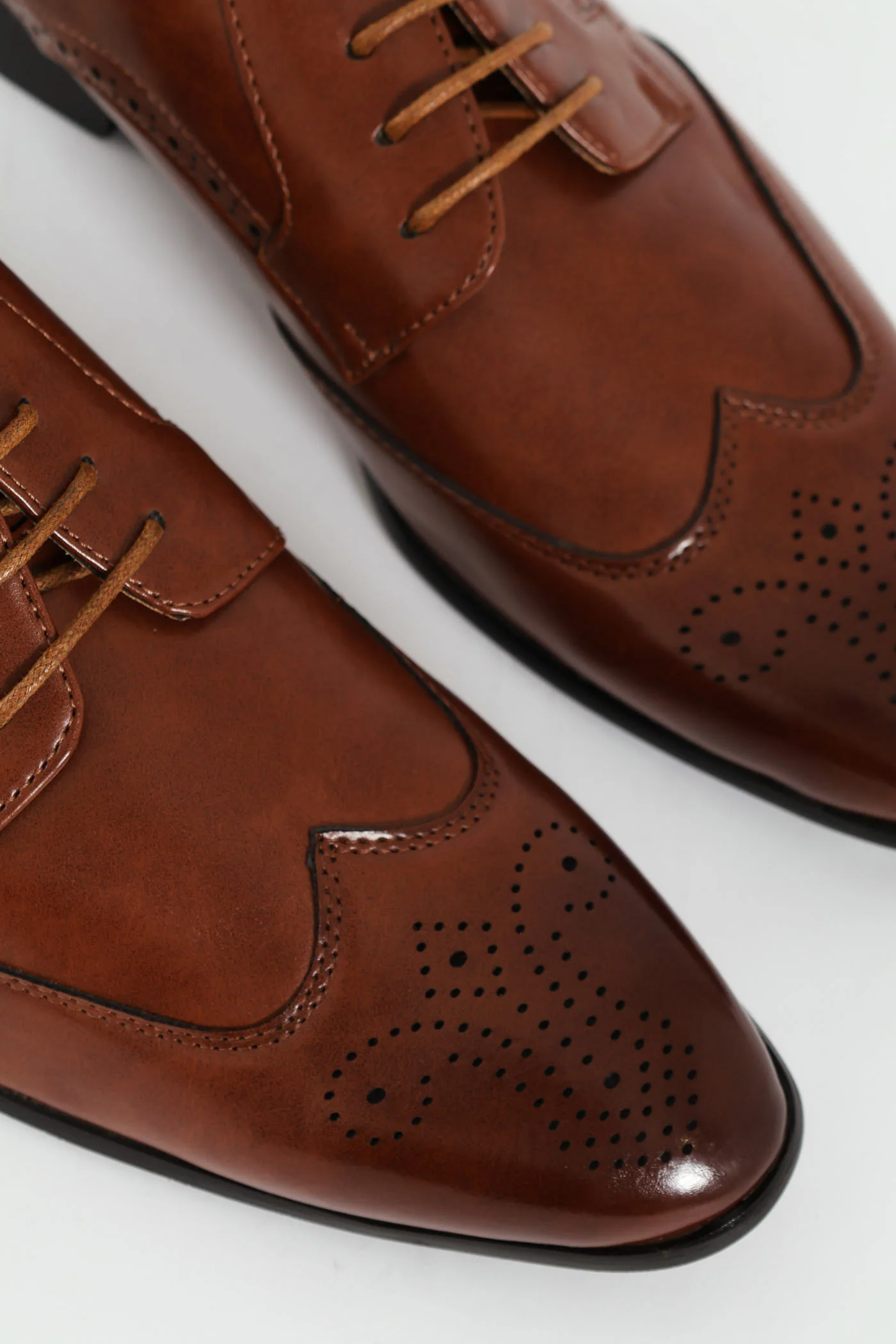 Stitched Wing Detail Lace Up Derby Shoe - Tan - Image 7