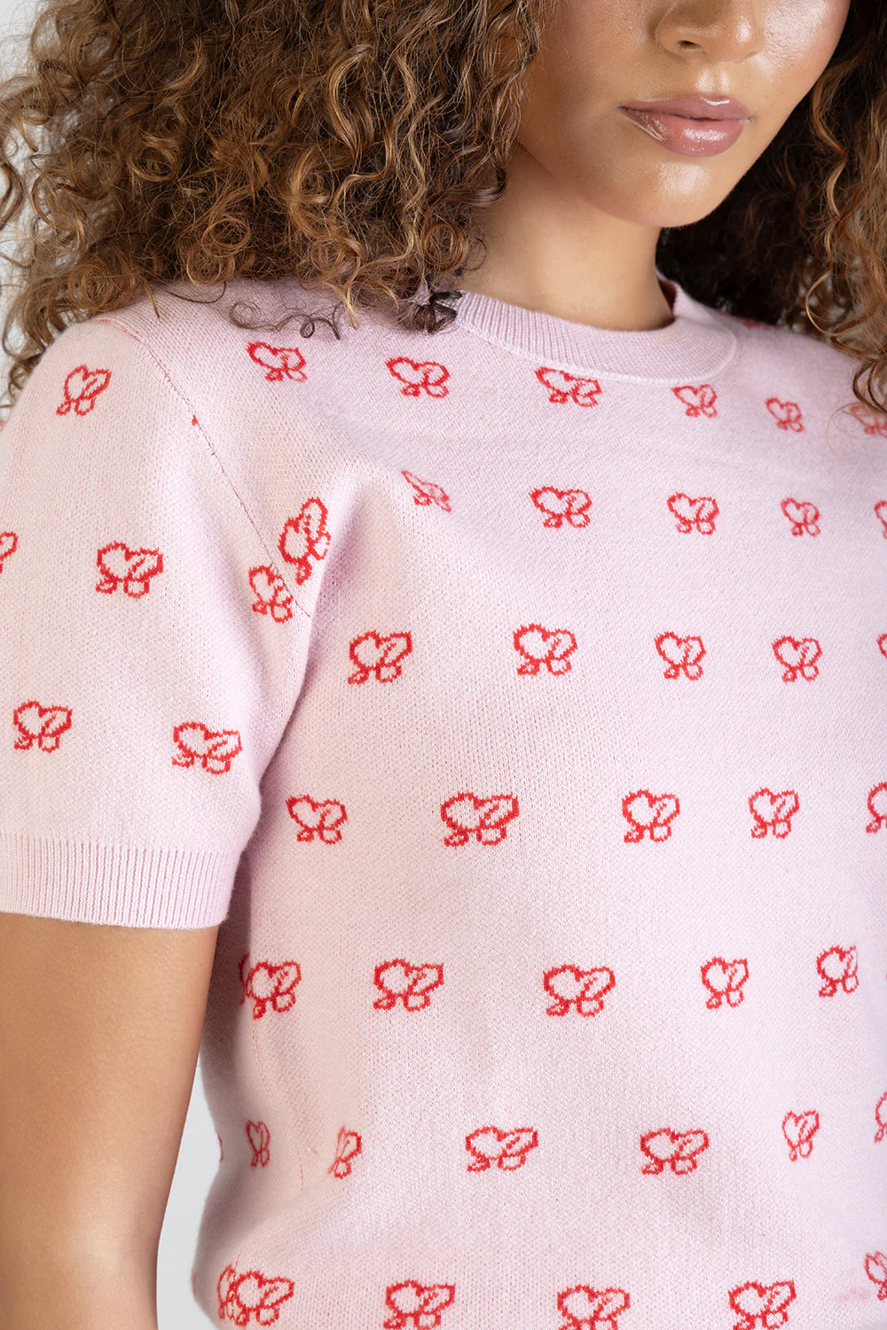Stolen Hearts Short Sleeve Knitwear Top With Logo - Pink - Image 2