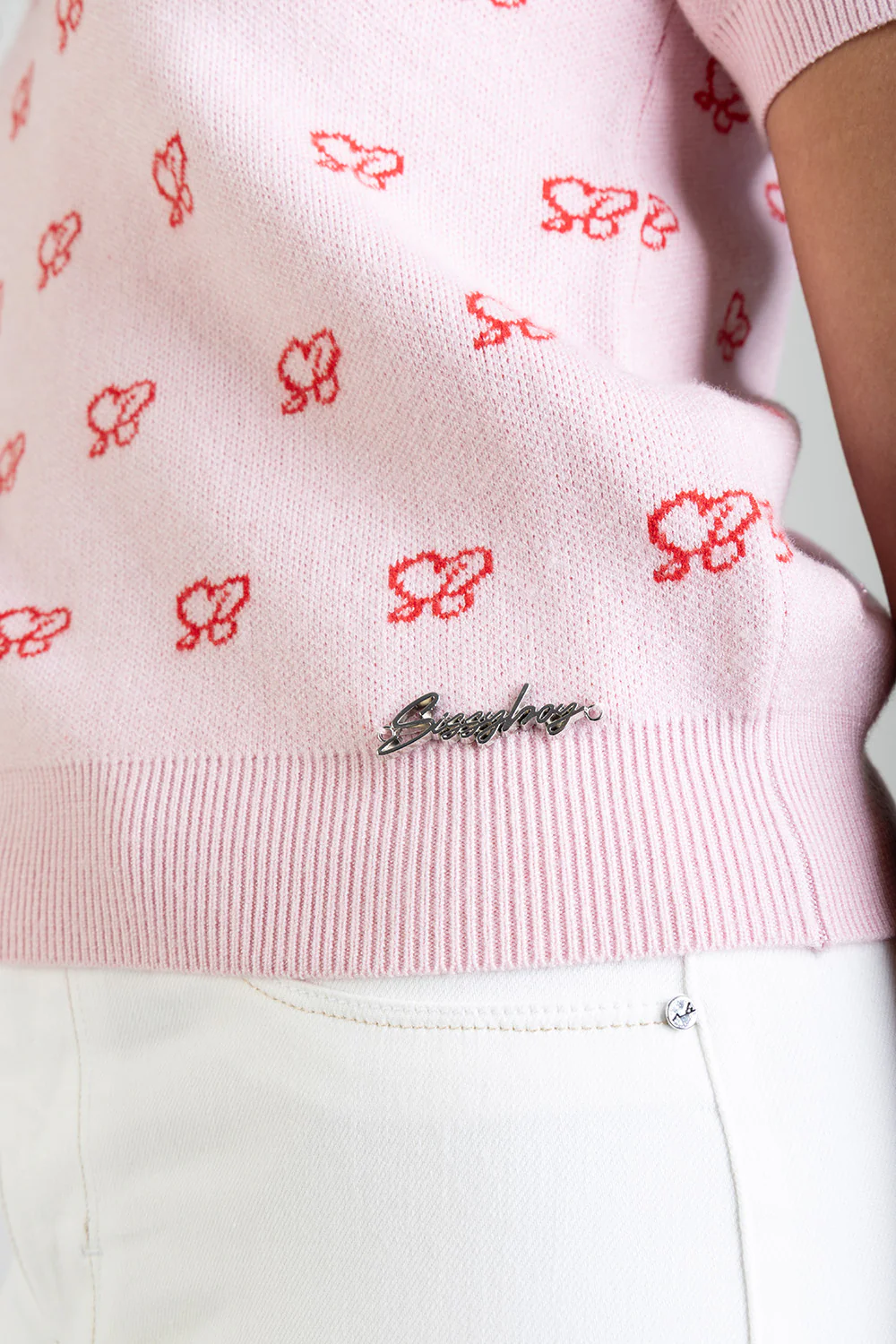 Stolen Hearts Short Sleeve Knitwear Top With Logo - Pink - Image 3