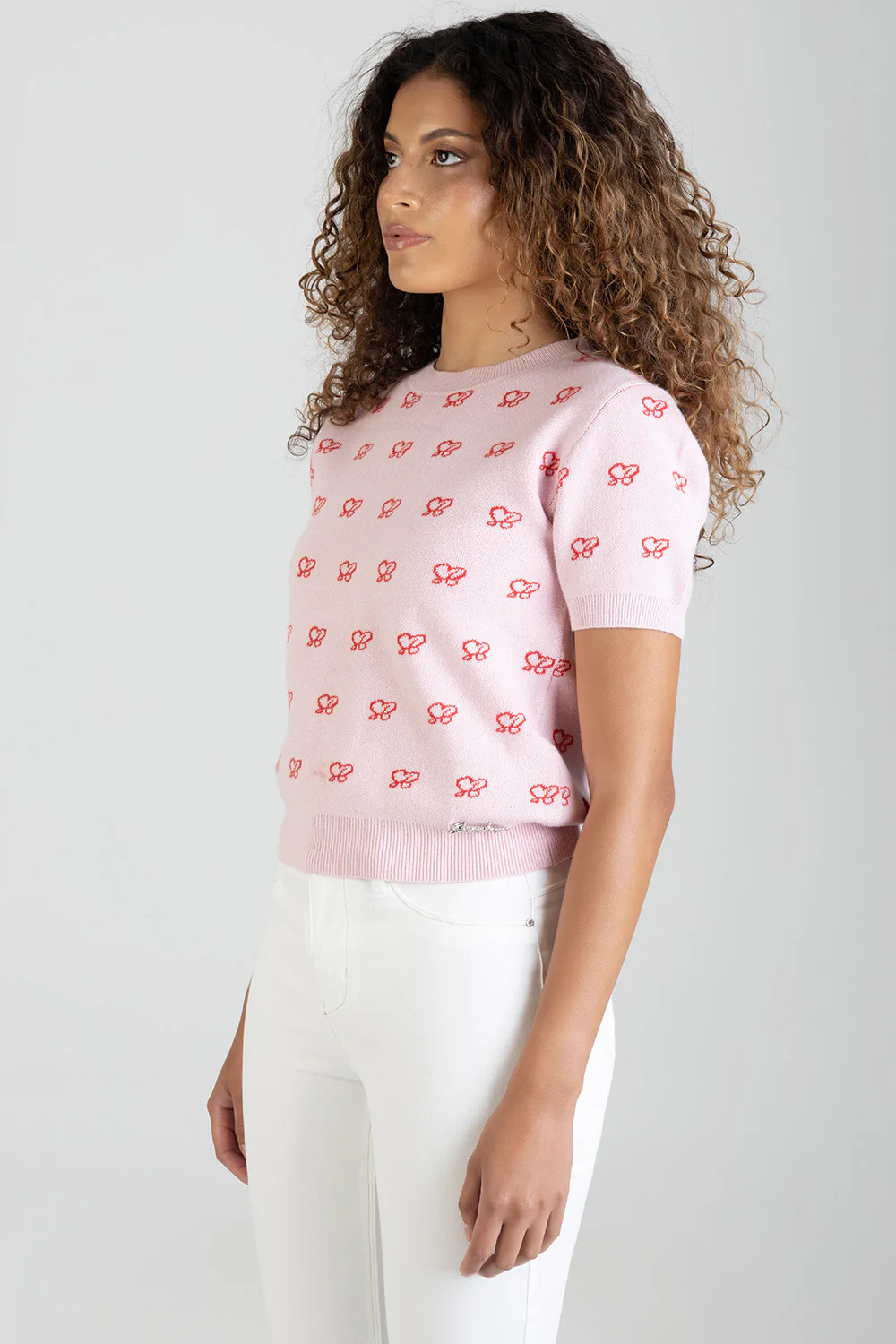 Stolen Hearts Short Sleeve Knitwear Top With Logo - Pink - Image 4