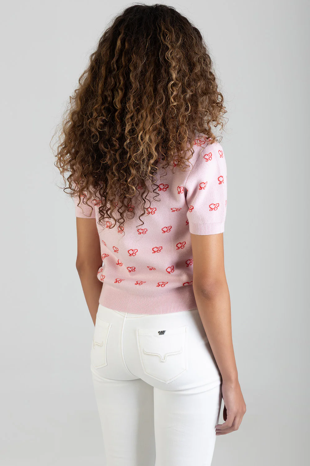 Stolen Hearts Short Sleeve Knitwear Top With Logo - Pink - Image 5
